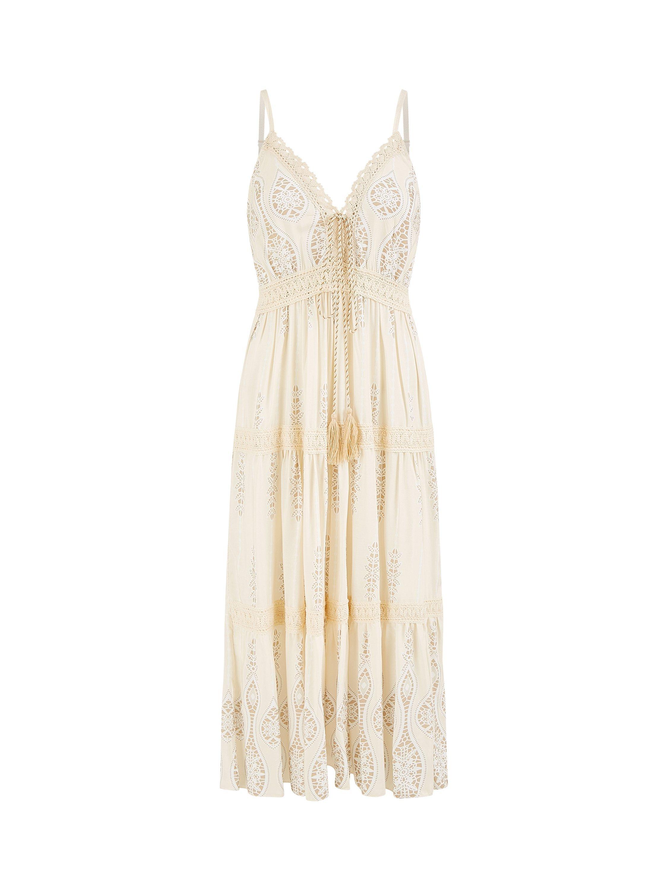 Product image 5 of 5, which shows Yumi Paisley Midi Dress, Beige, 8