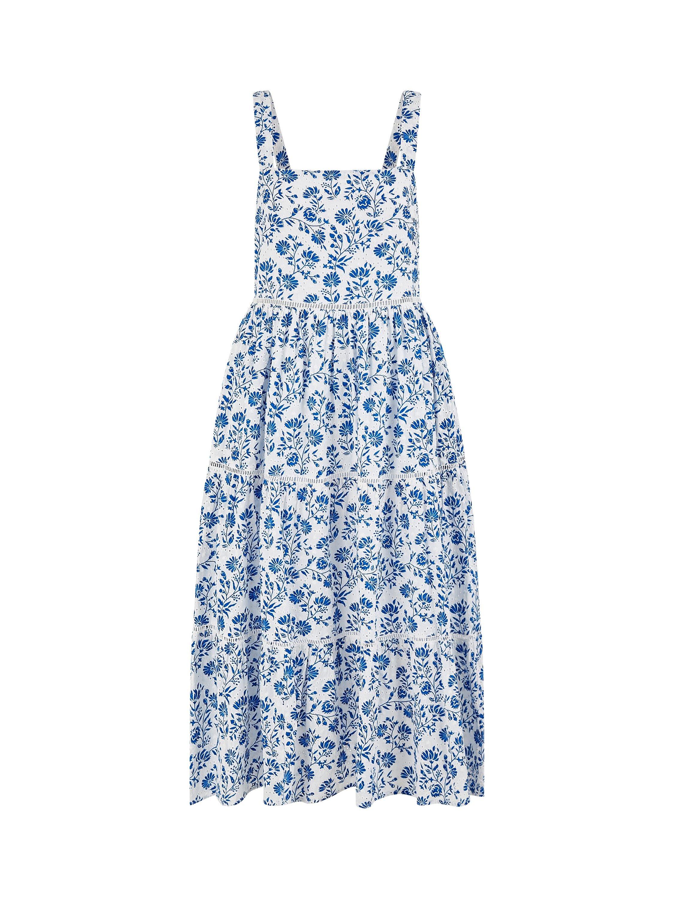 Product image 5 of 5, which shows Yumi Cotton Floral Print Midi Dress, Blue, 8