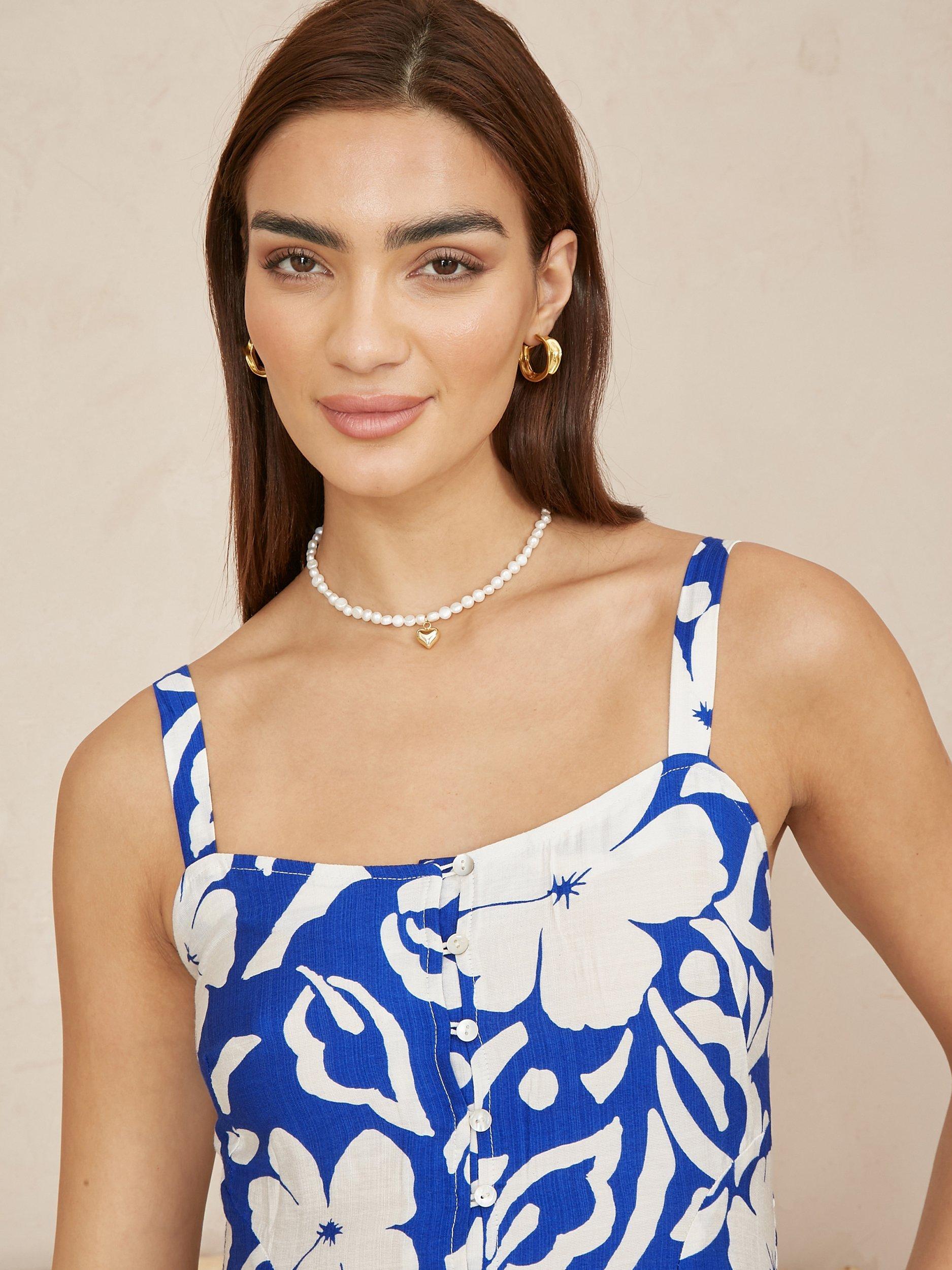 Product image 3 of 5, which shows Yumi Floral Print Midi Dress, Blue, 8