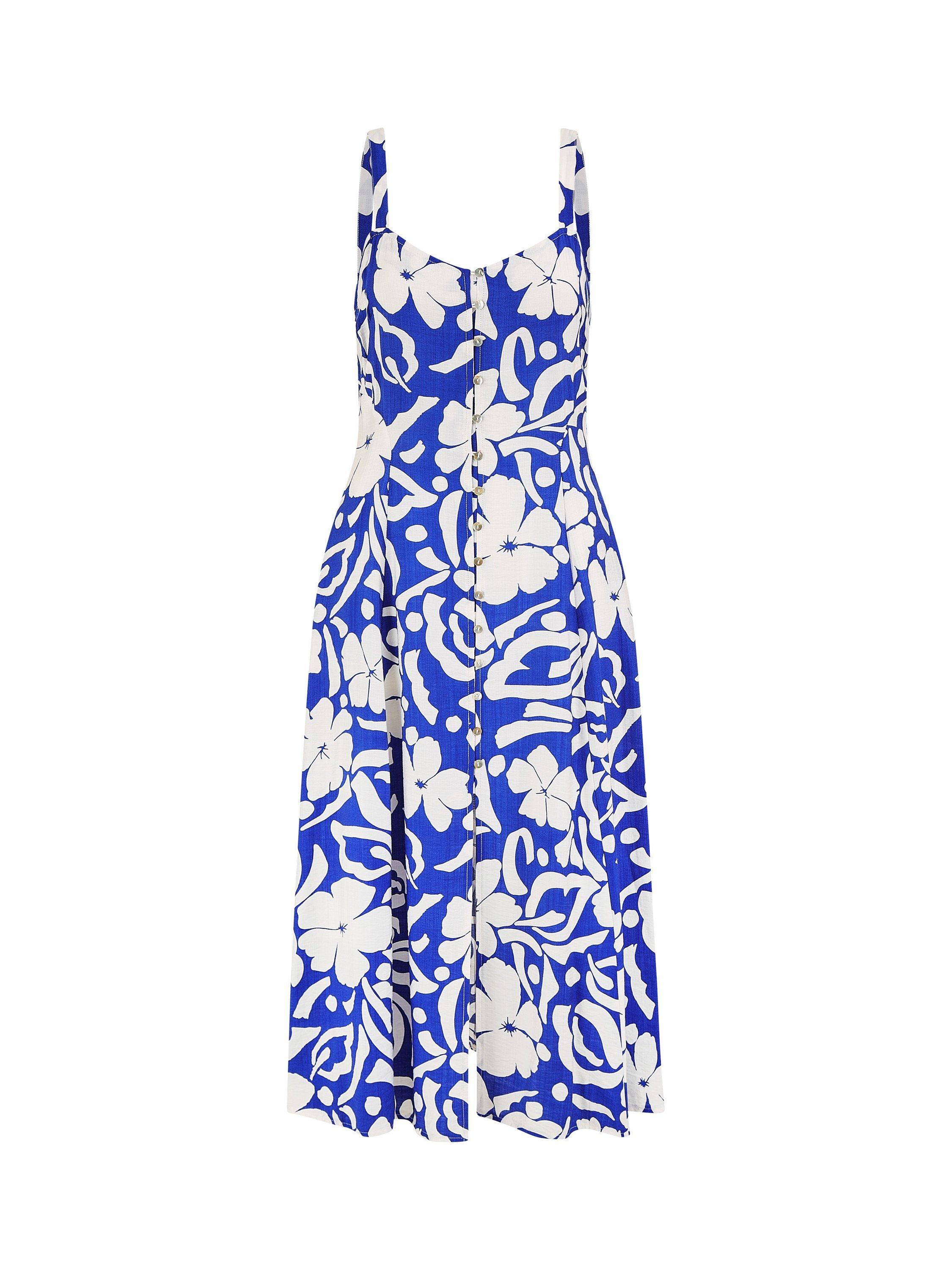 Product image 5 of 5, which shows Yumi Floral Print Midi Dress, Blue, 8