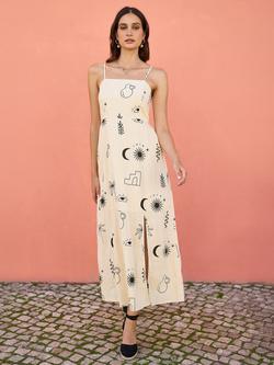 Yumi Cotton Mystic Print Midi Dress, Ivory