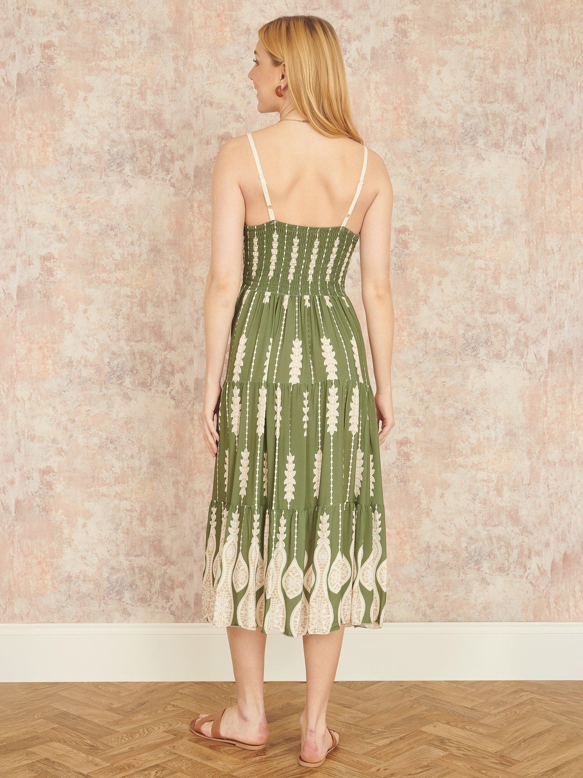 Product image 4 of 5, which shows Yumi Paisley Lace Midi Dress, Green, 8