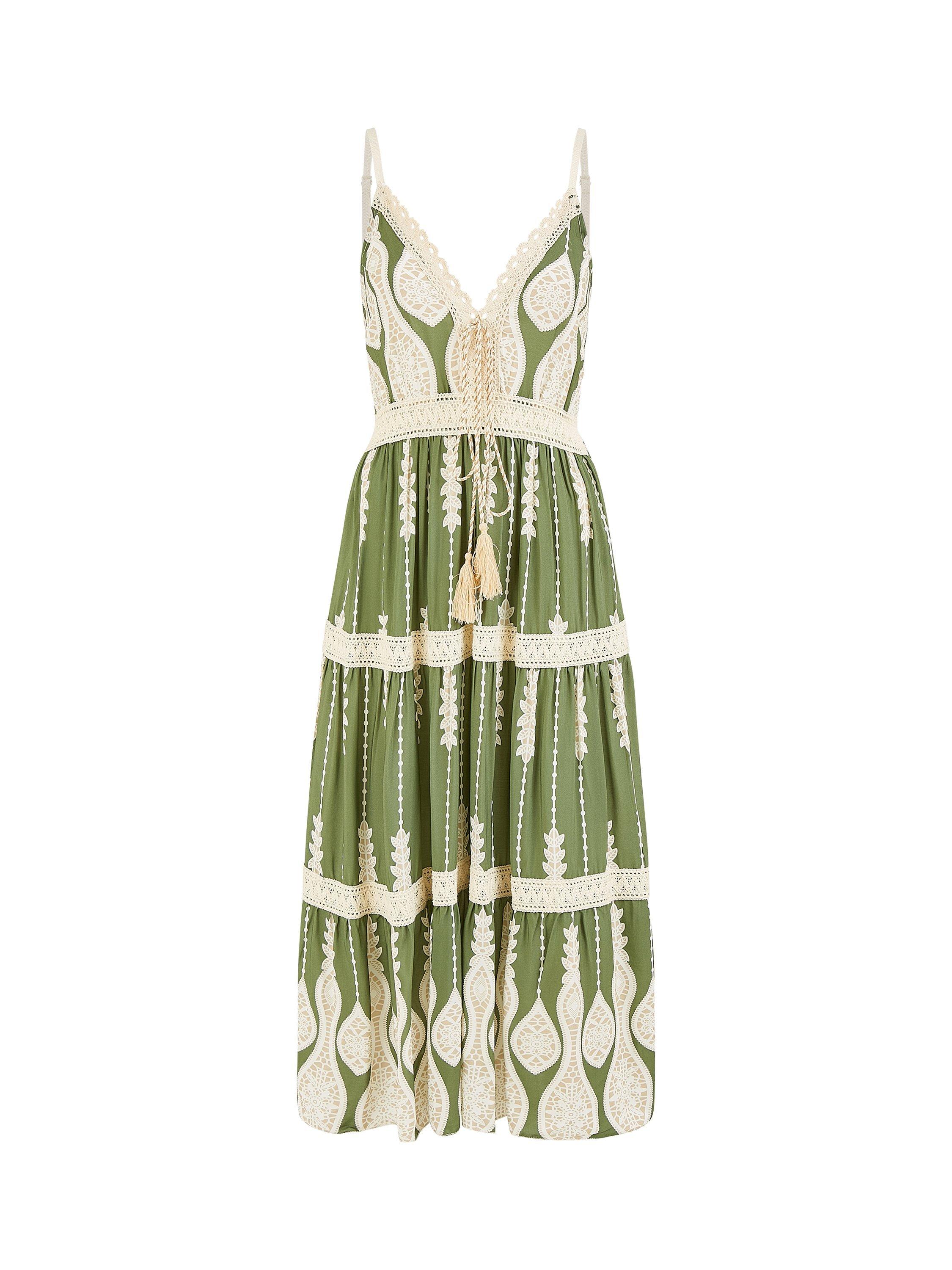 Product image 5 of 5, which shows Yumi Paisley Lace Midi Dress, Green, 8