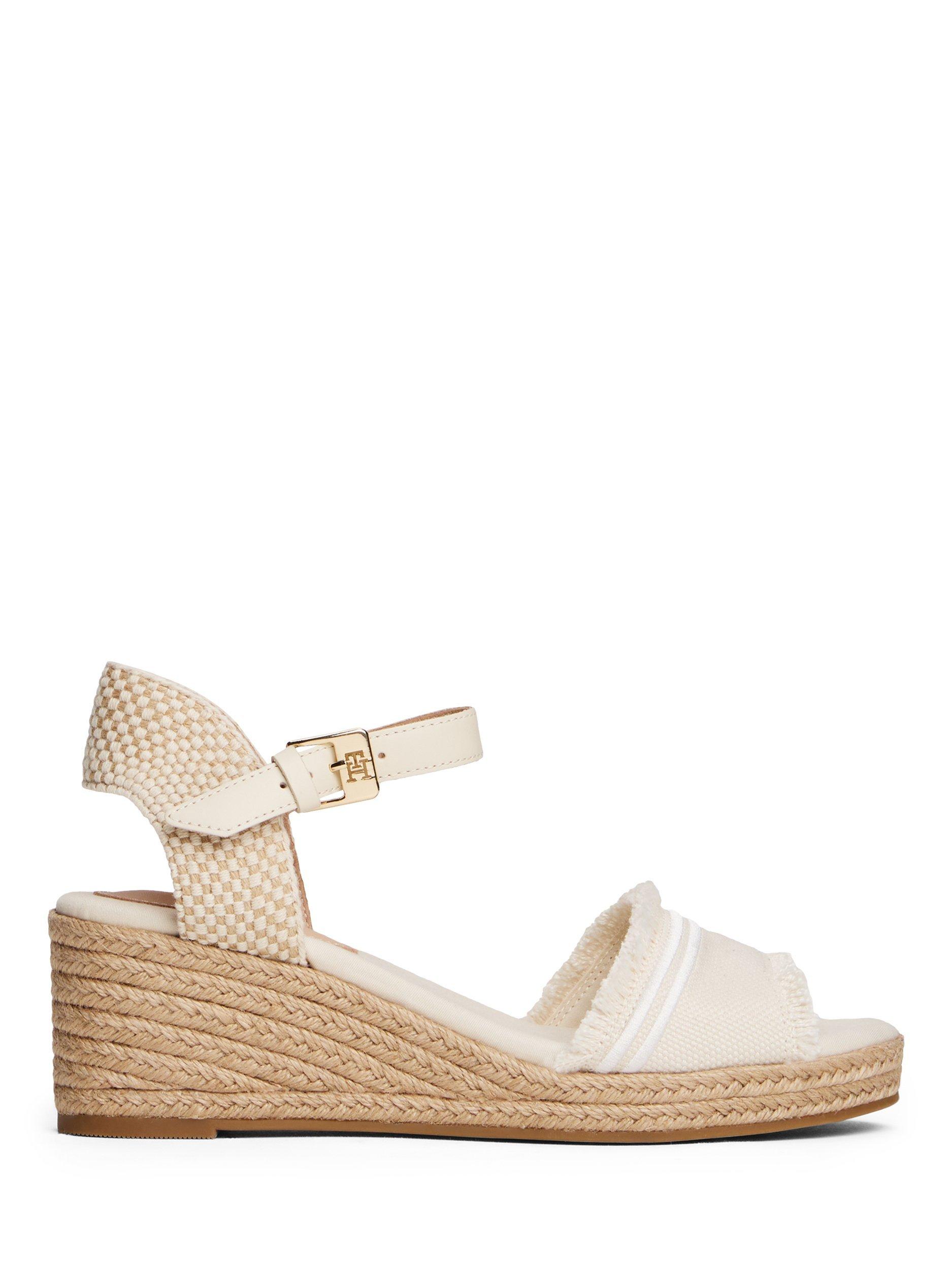Product image 1 of 4, which shows Tommy Hilfiger Fringe Canvas Wedge Heel Sandals, Muslin, EU37