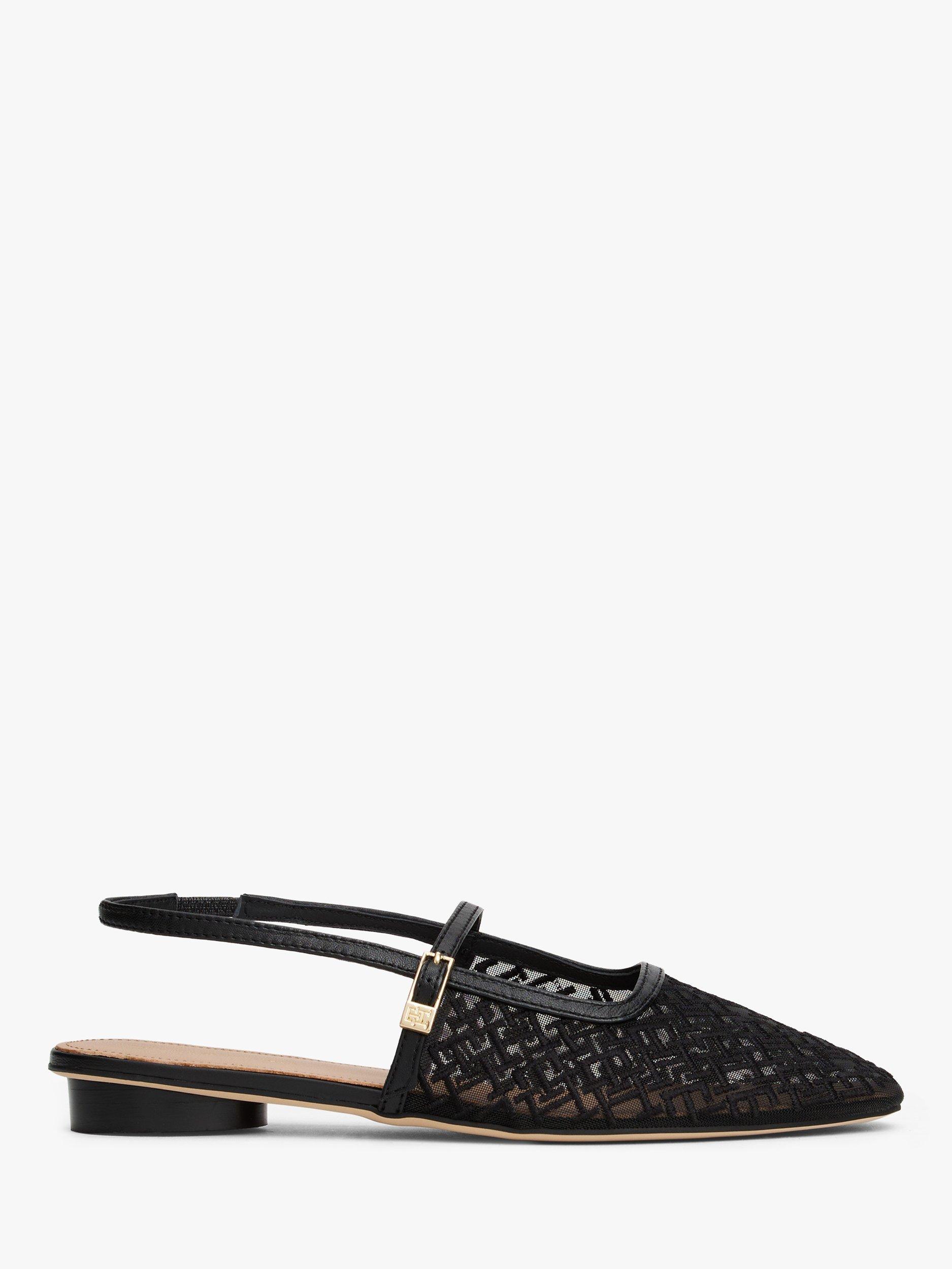 Product image 1 of 7, which shows Tommy Hilfiger TH Monogram Slingback Mesh Kitten Heels, Black, EU36