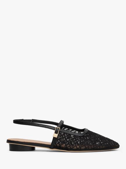 Tommy Hilfiger TH Monogram Slingback Mesh Kitten Heels, Black, Black
