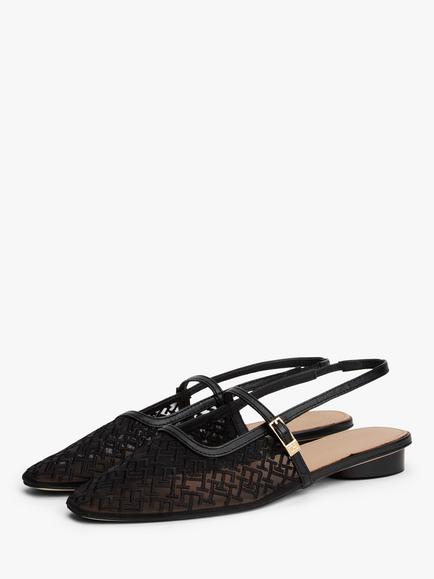 Tommy Hilfiger TH Monogram Slingback Mesh Kitten Heels, Black - view 2, Black
