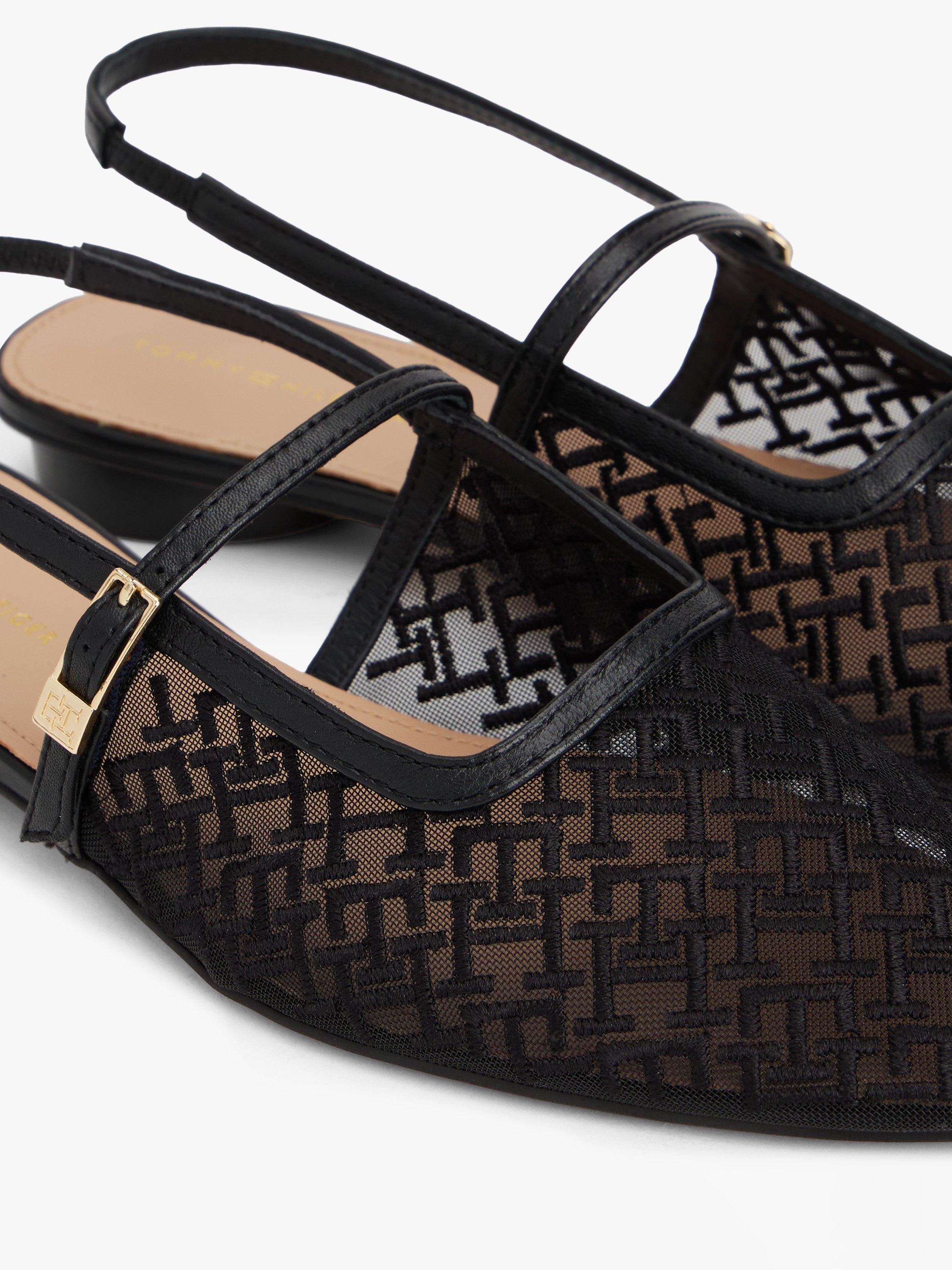 Product image 6 of 7, which shows Tommy Hilfiger TH Monogram Slingback Mesh Kitten Heels, Black, EU36