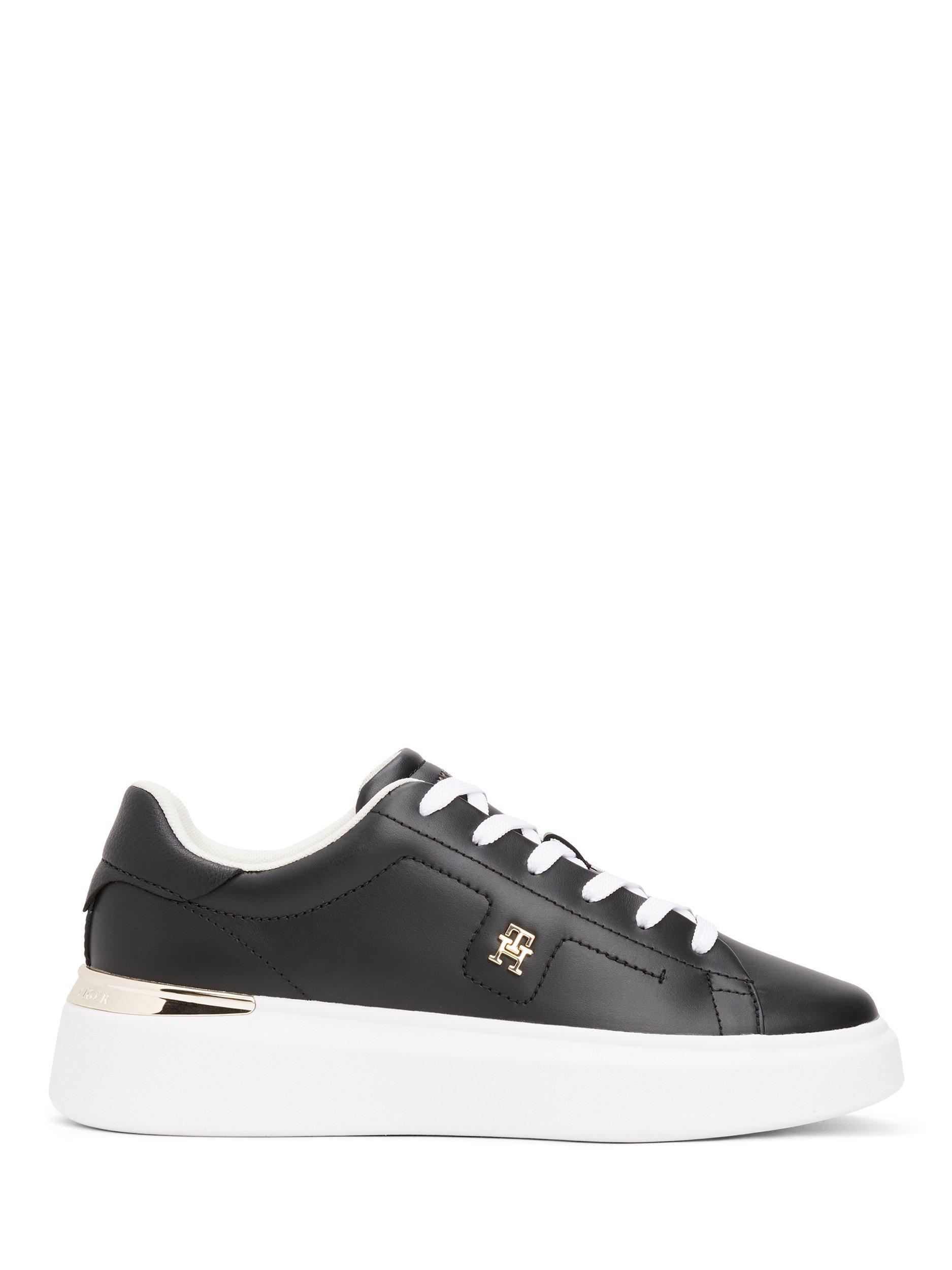 Product image 1 of 4, which shows Tommy Hilfiger Leather TH Monogram Court Trainers, Black, EU36