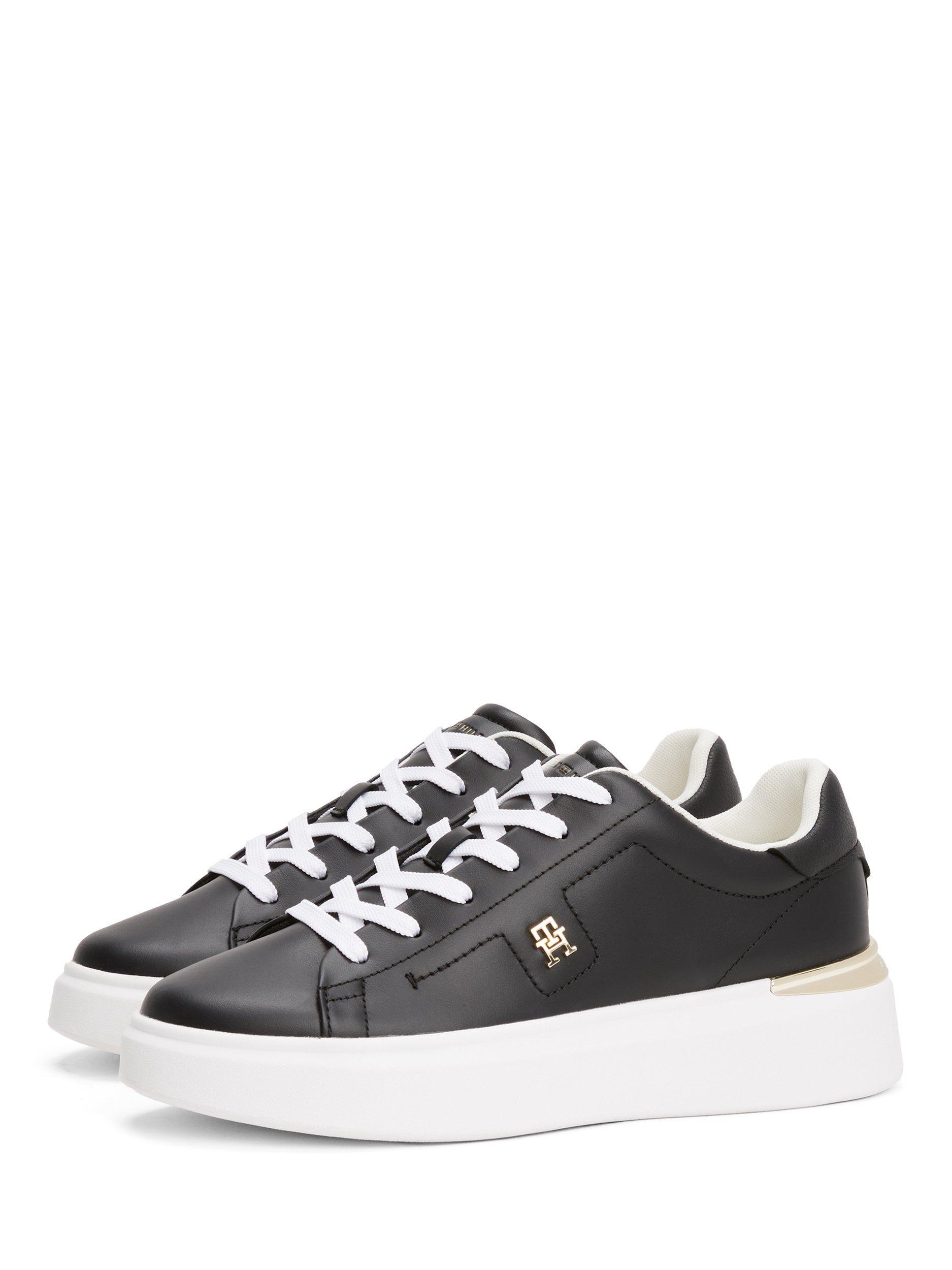 Product image 2 of 4, which shows Tommy Hilfiger Leather TH Monogram Court Trainers, Black, EU36