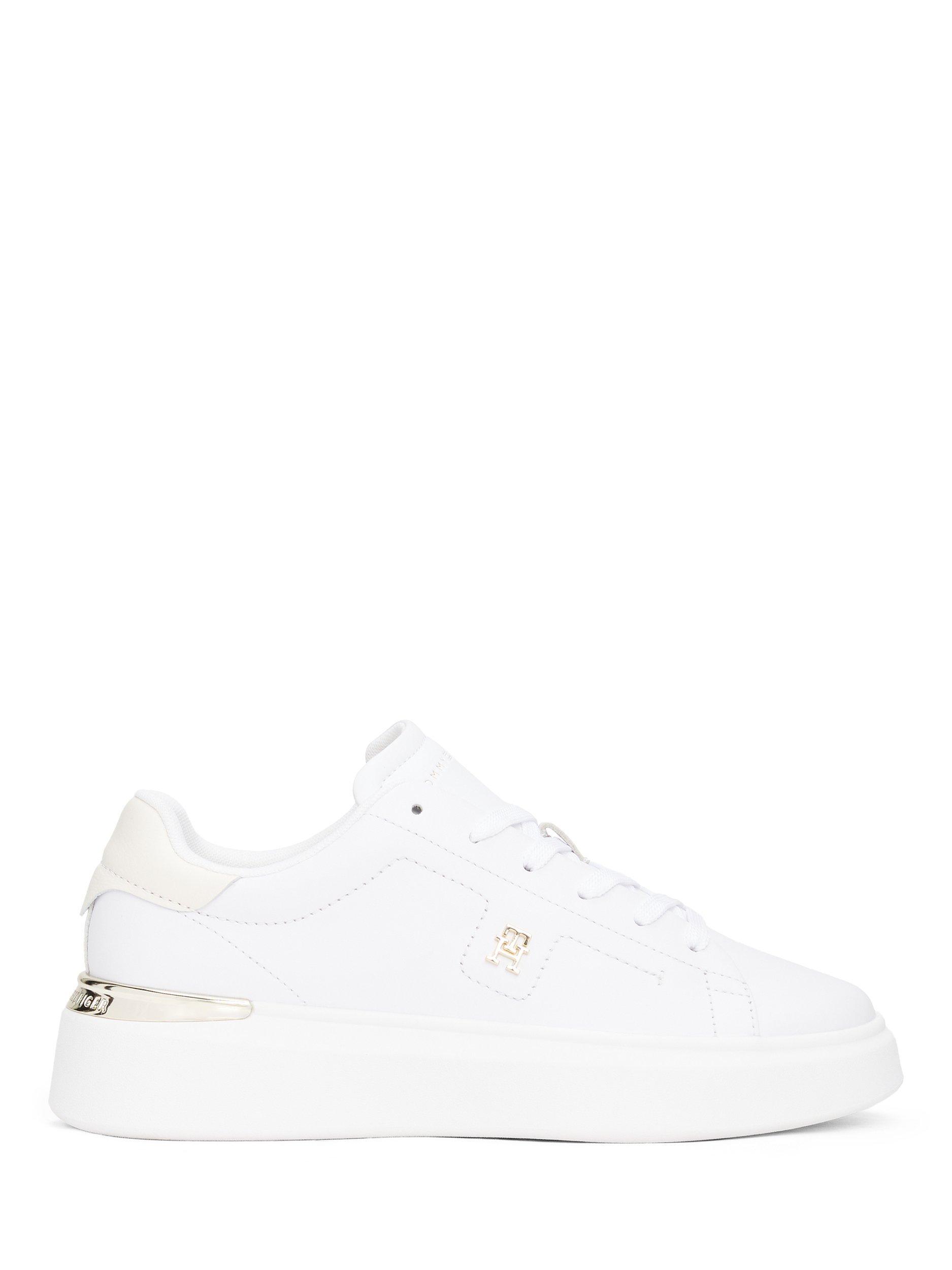 Product image 1 of 4, which shows Tommy Hilfiger Leather TH Monogram Court Trainers, White, EU36