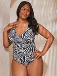 Live Unlimited Curve Animal Print V-Neck Swimsuit, Black
