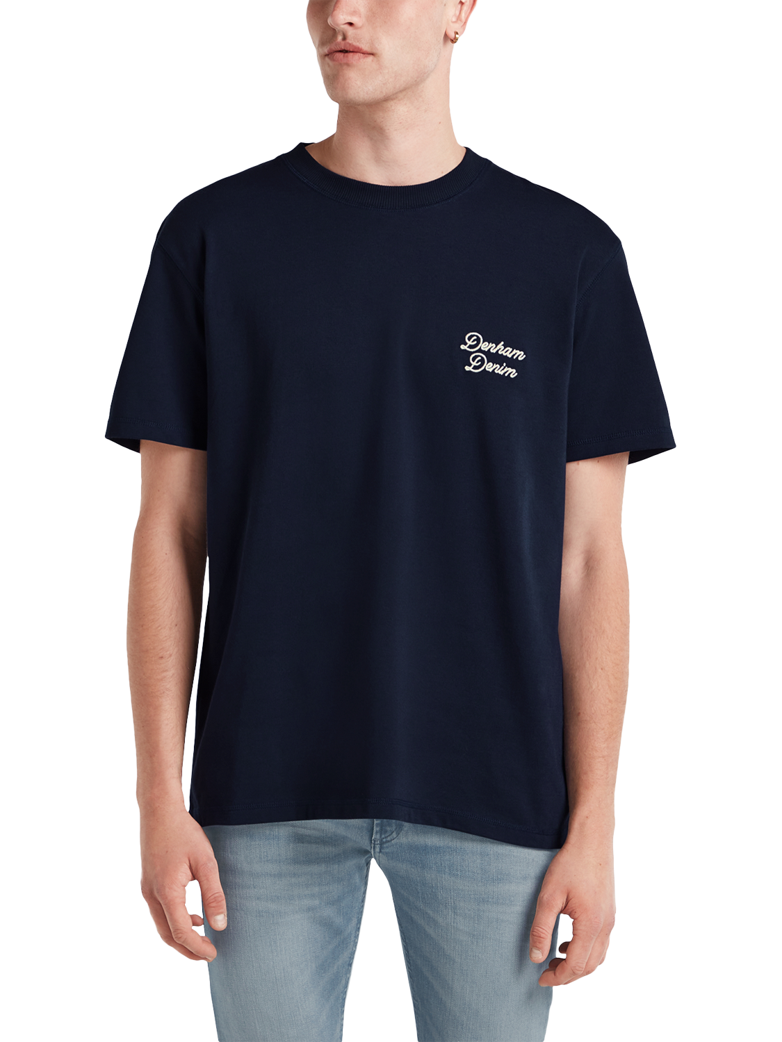 Product image 1 of 5, which shows DENHAM Arch Cotton T-Shirt, Navy Blazer, S