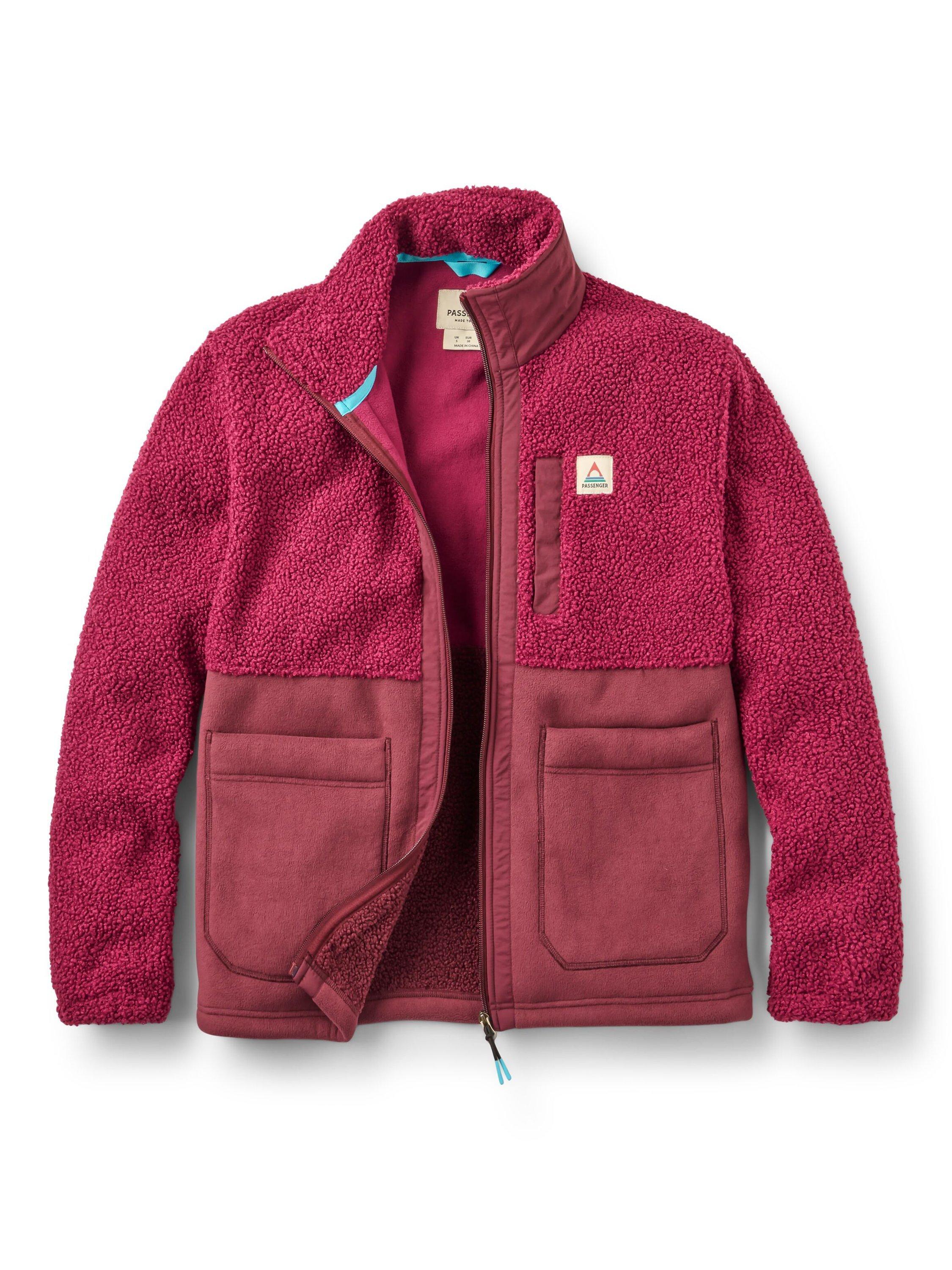 Product image 1 of 5, which shows Passenger Oak Teddy Longline Fleece, Red, S