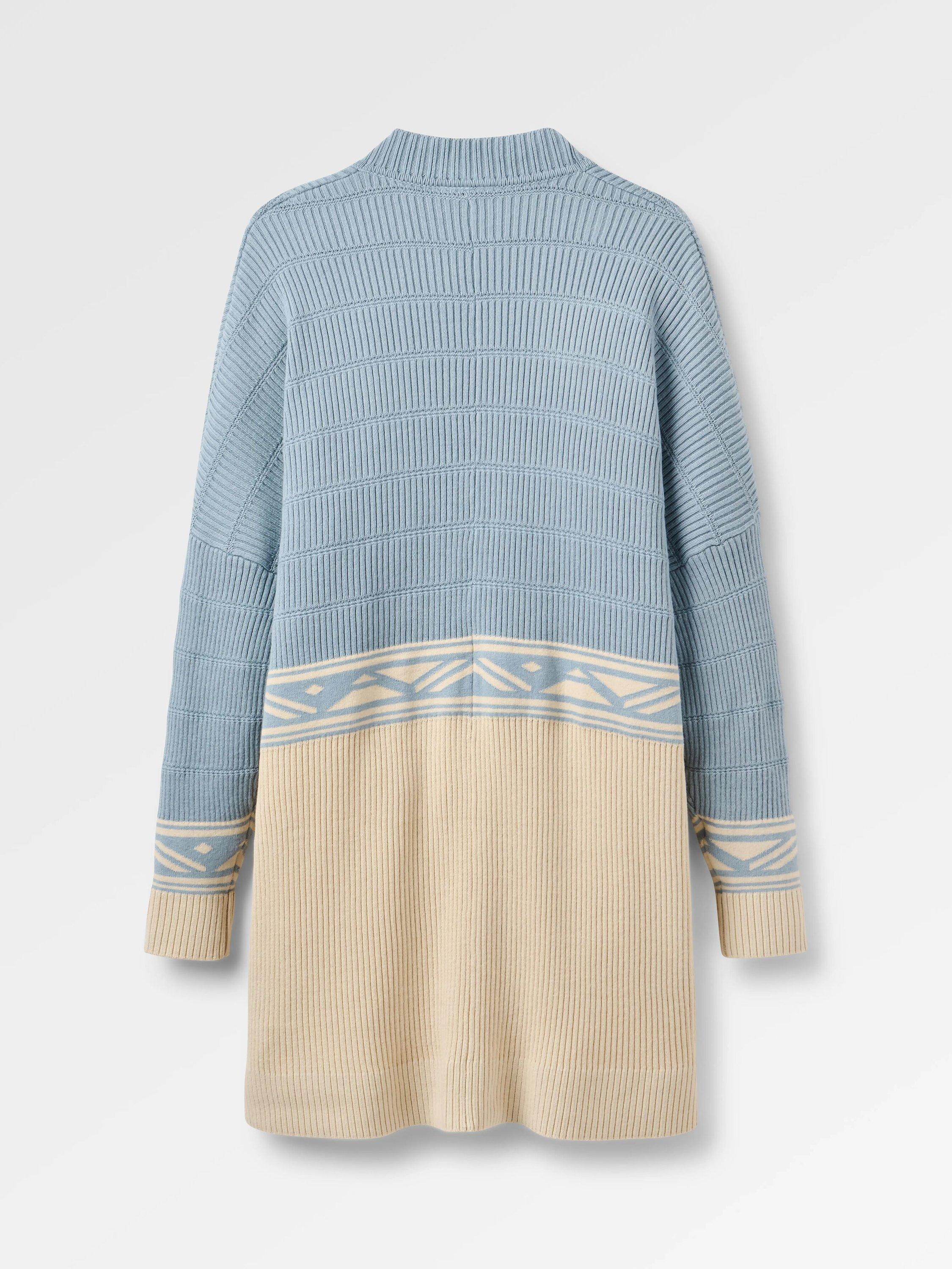 Product image 2 of 7, which shows Passenger Nurture Jacquard Ribbed Cardigan, Blue/Beige, XS