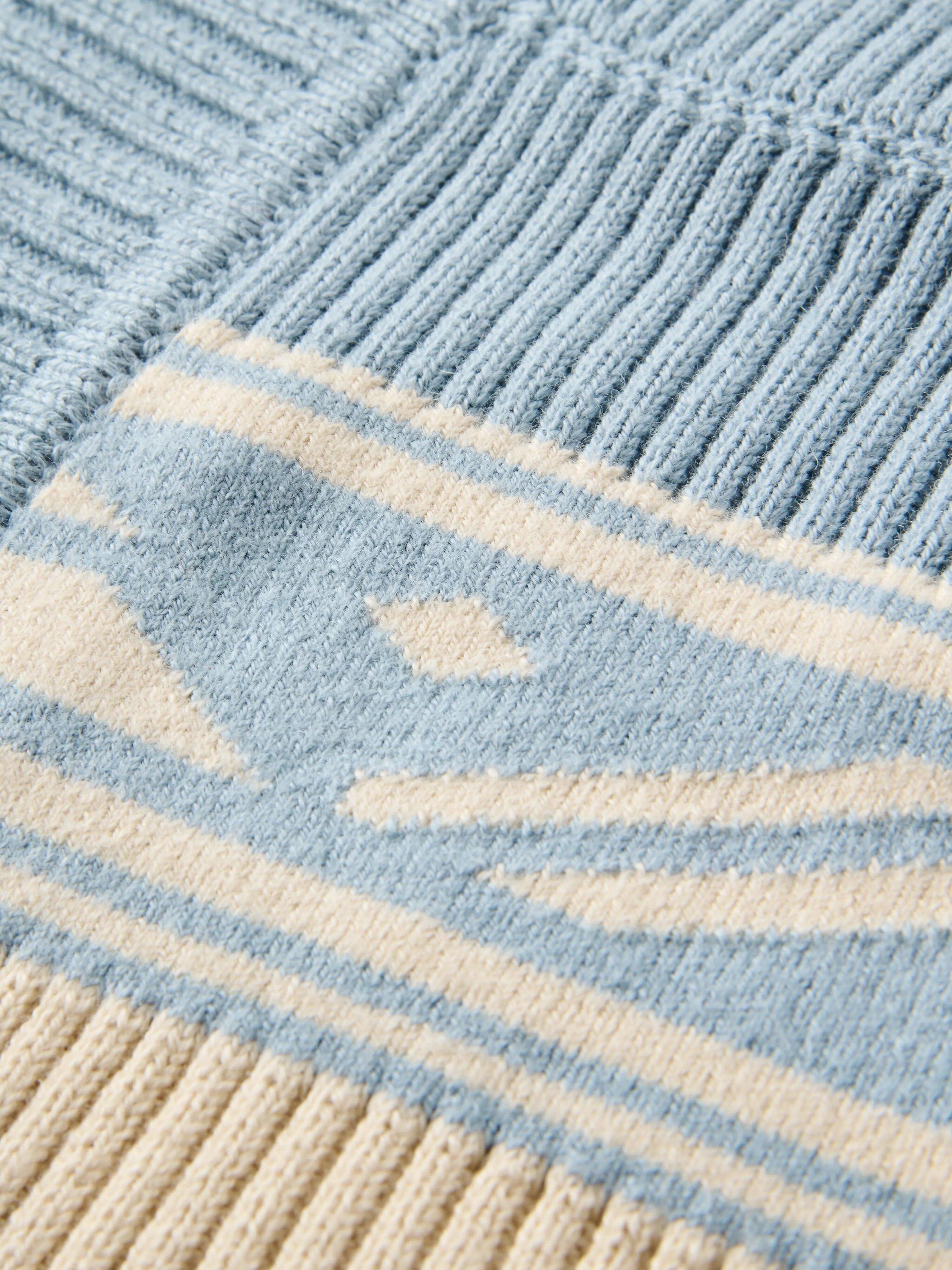 Product image 4 of 7, which shows Passenger Nurture Jacquard Ribbed Cardigan, Blue/Beige, XS