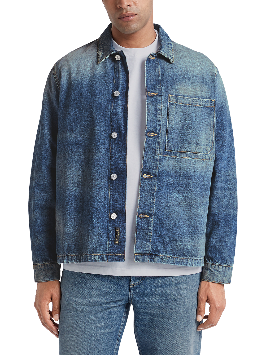 Product image 1 of 3, which shows DENHAM Denim Regular Fit Chore Overshirt, Mid Blue, S