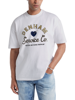 DENHAM Graphic Print Cotton T-Shirt, White