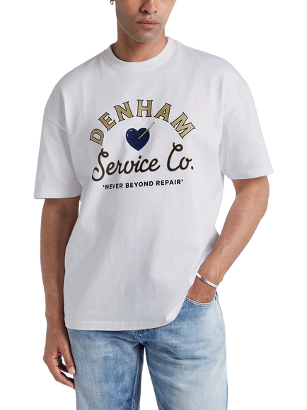 DENHAM Graphic Print Cotton T-Shirt, White