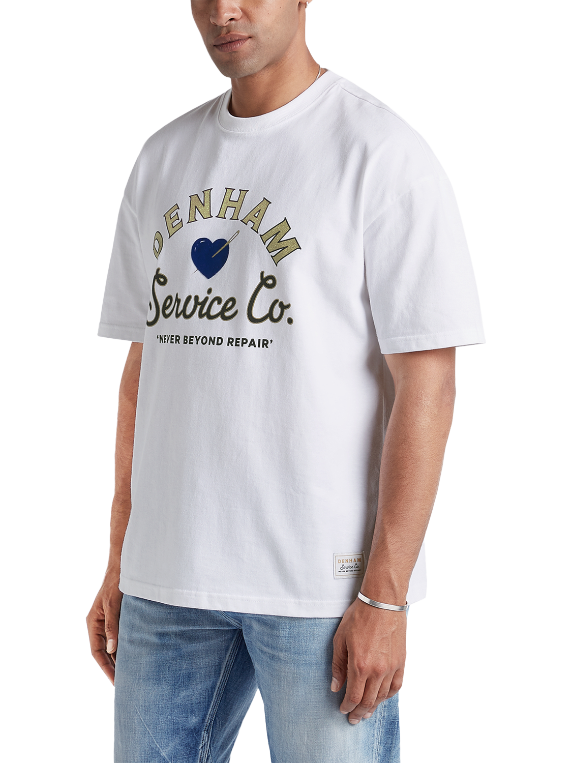 Product image 2 of 3, which shows DENHAM Graphic Print Cotton T-Shirt, White, S