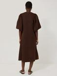 Jigsaw Puff Sleeve Pure Linen Midi Dress, Brown