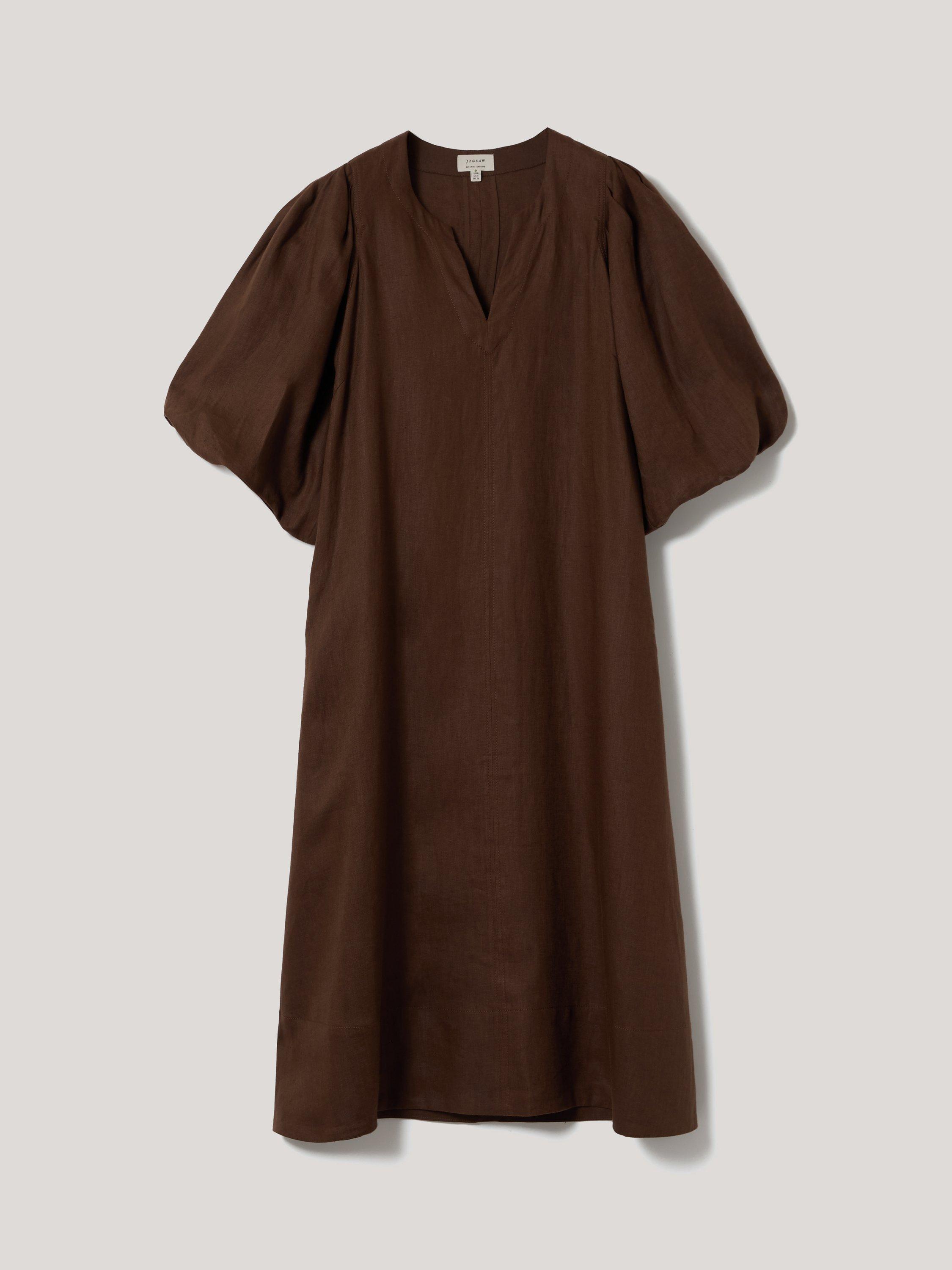 Product image 5 of 6, which shows Jigsaw Puff Sleeve Pure Linen Midi Dress, Brown, 6