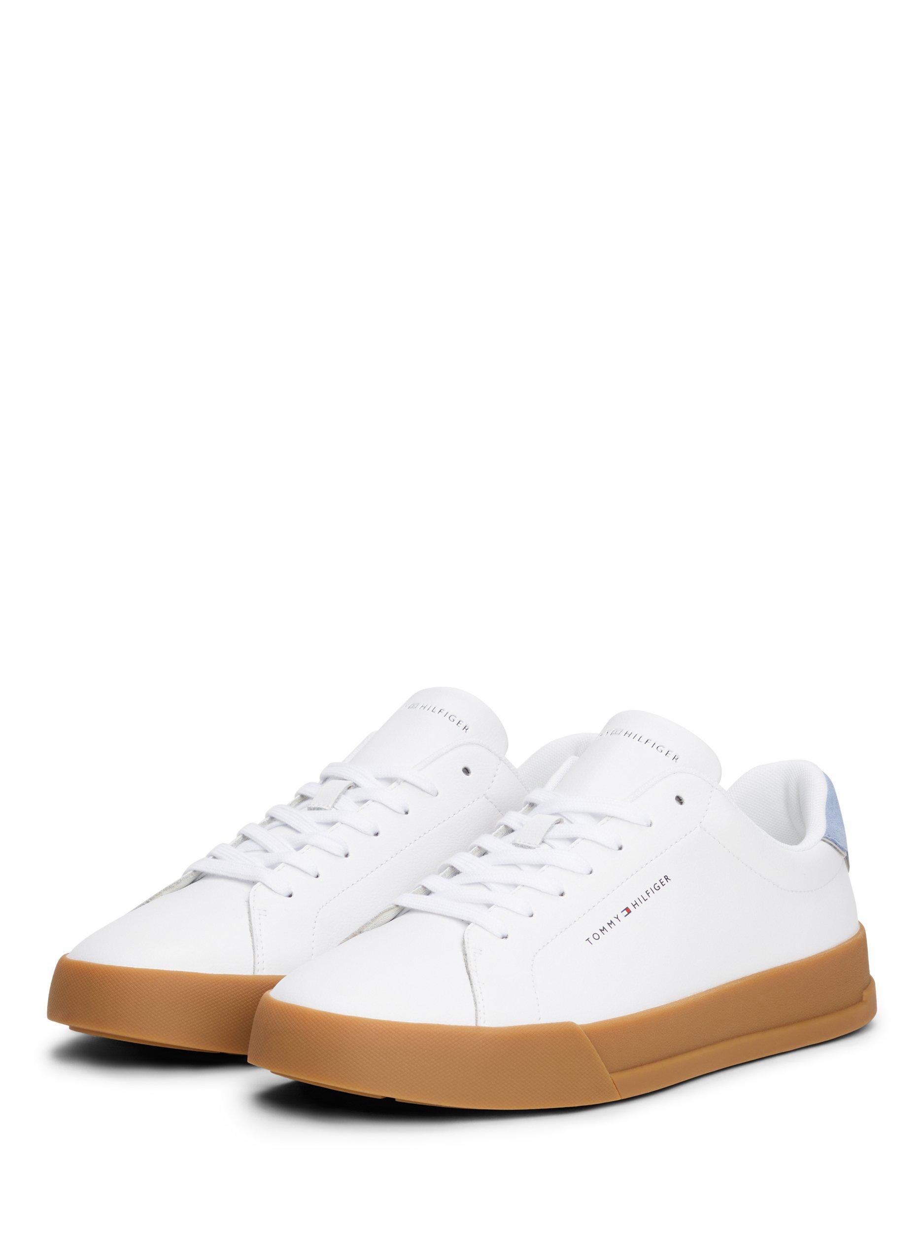 Product image 2 of 5, which shows Tommy Hilfiger Contrast Heel Court Trainers, White/Brisk Blue, EU40