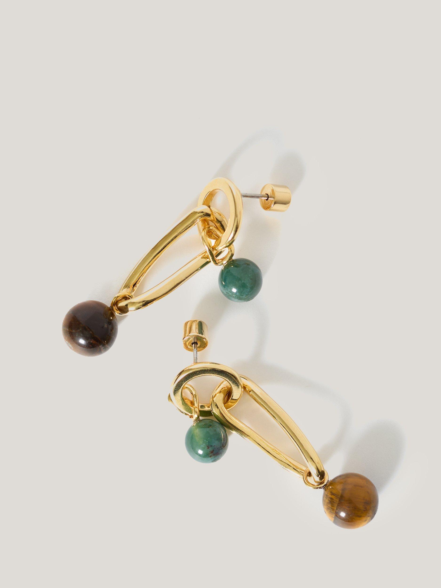 Jigsaw Mixed Loop Asymmetric Earrings, Gold/Multi