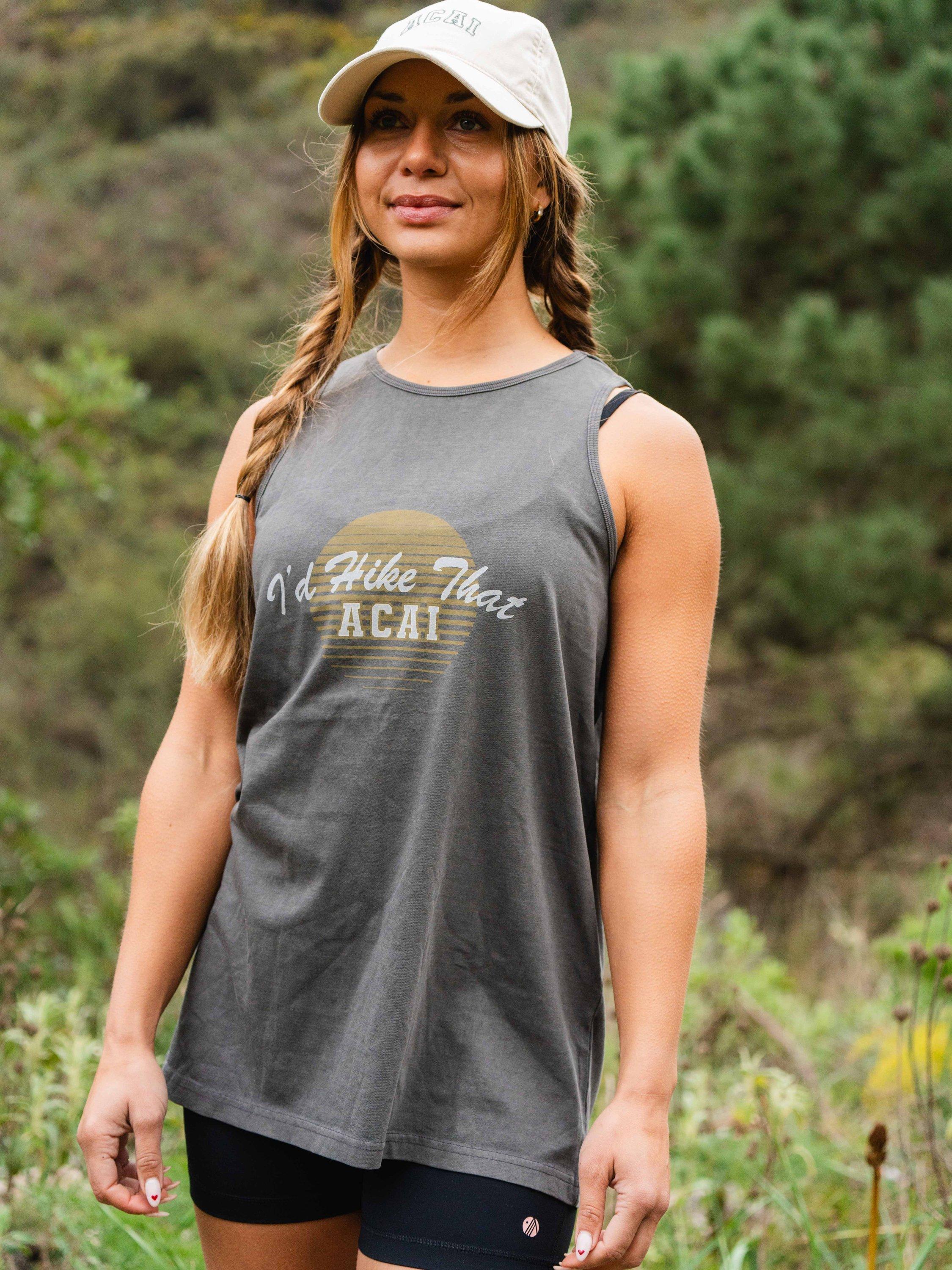Product image 4 of 5, which shows ACAI I'd Hike That Graphic Tank Top, Washed Black, 8