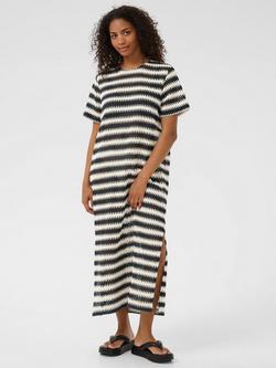 KAFFE KAmolin Lace Striped Short Sleeve Cotton Midi Dress, Black/Broken White
