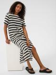 KAFFE KAmolin Lace Striped Short Sleeve Cotton Midi Dress, Black/Broken White