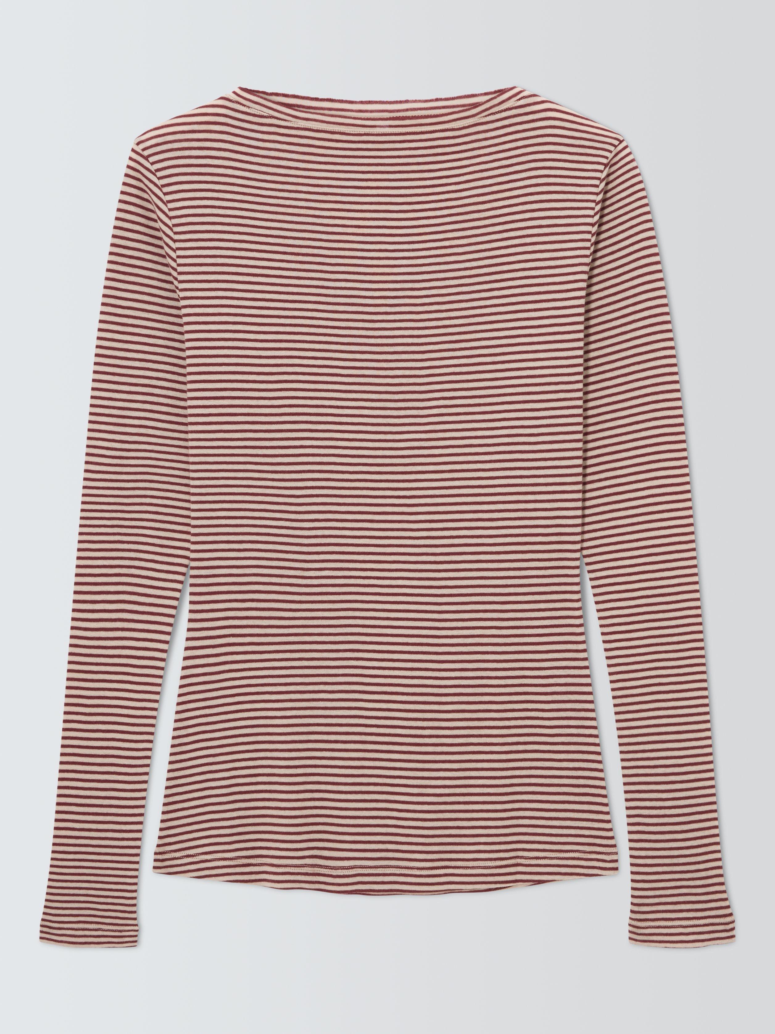 Product image 4 of 6, which shows AND/OR Stripe Long Sleeve Jersey Top, Red Stripe, 6