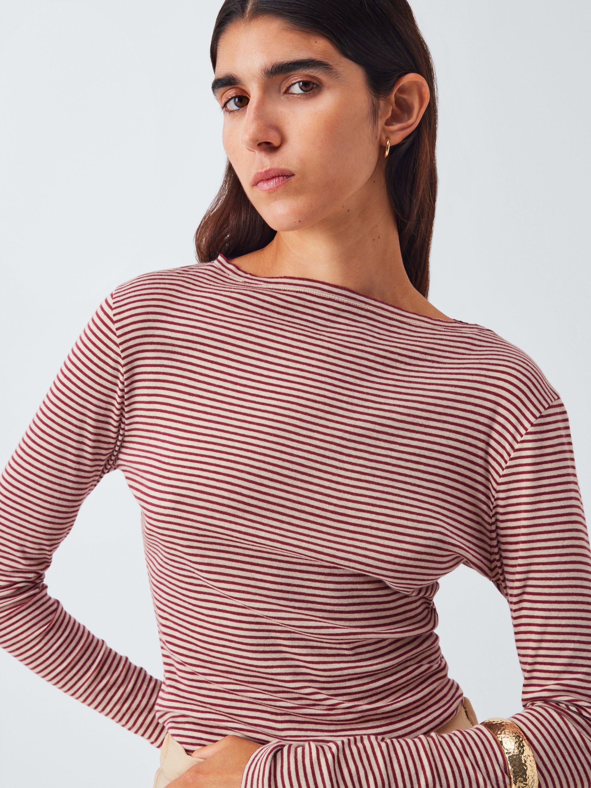 Product image 5 of 6, which shows AND/OR Stripe Long Sleeve Jersey Top, Red Stripe, 6
