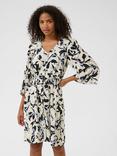 KAFFE KApedra Abstract Leaf Print Dress, Beige/Black