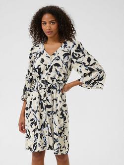 KAFFE KApedra Abstract Leaf Print Dress, Beige/Black, Beige/Black