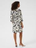 KAFFE KApedra Abstract Leaf Print Dress, Beige/Black