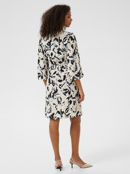 KAFFE KApedra Abstract Leaf Print Dress, Beige/Black - view 2, Beige/Black