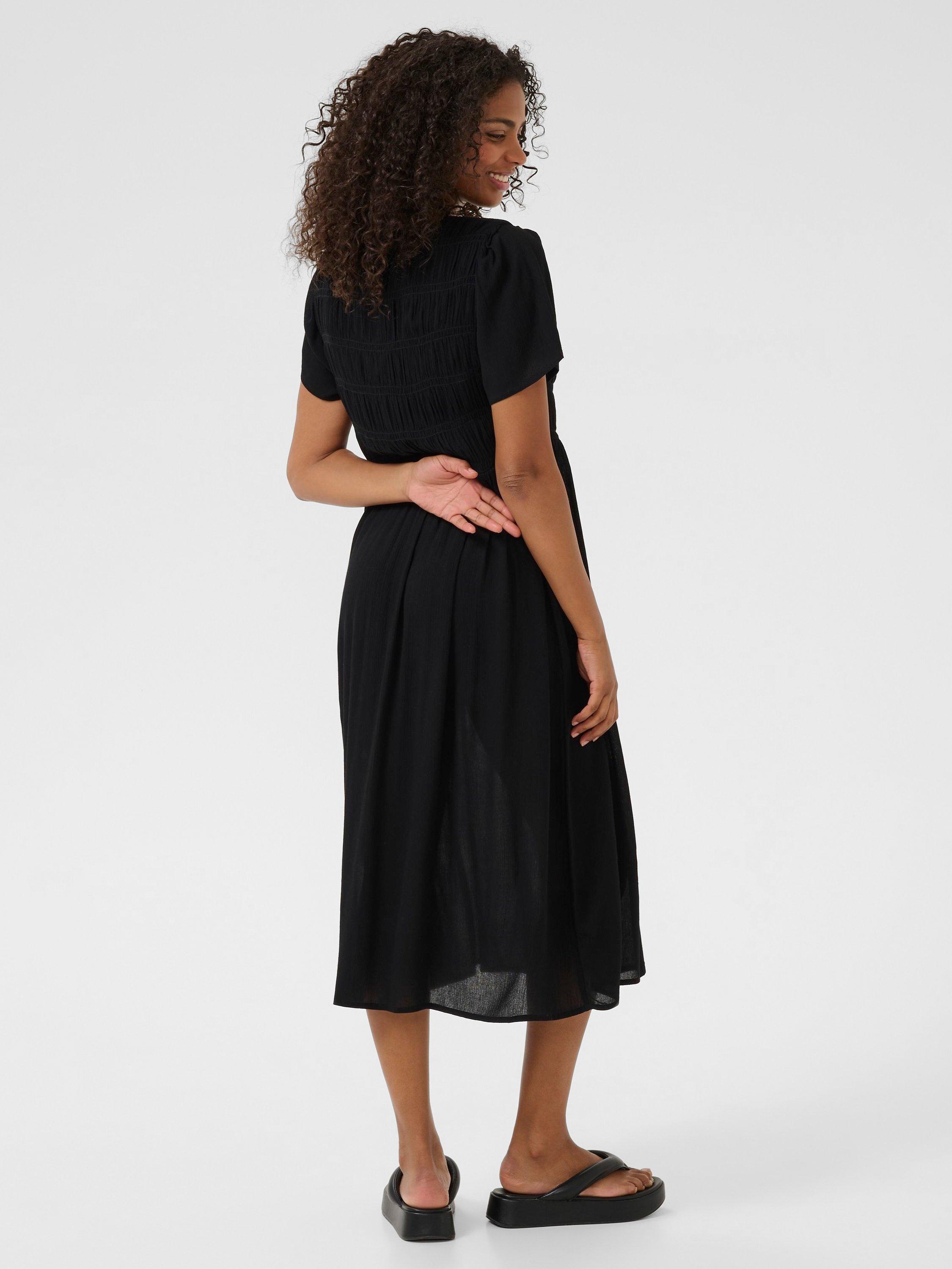 Product image 2 of 5, which shows KAFFE Valery Amber Smock Bodice Midi Dress, Deep Black, 8