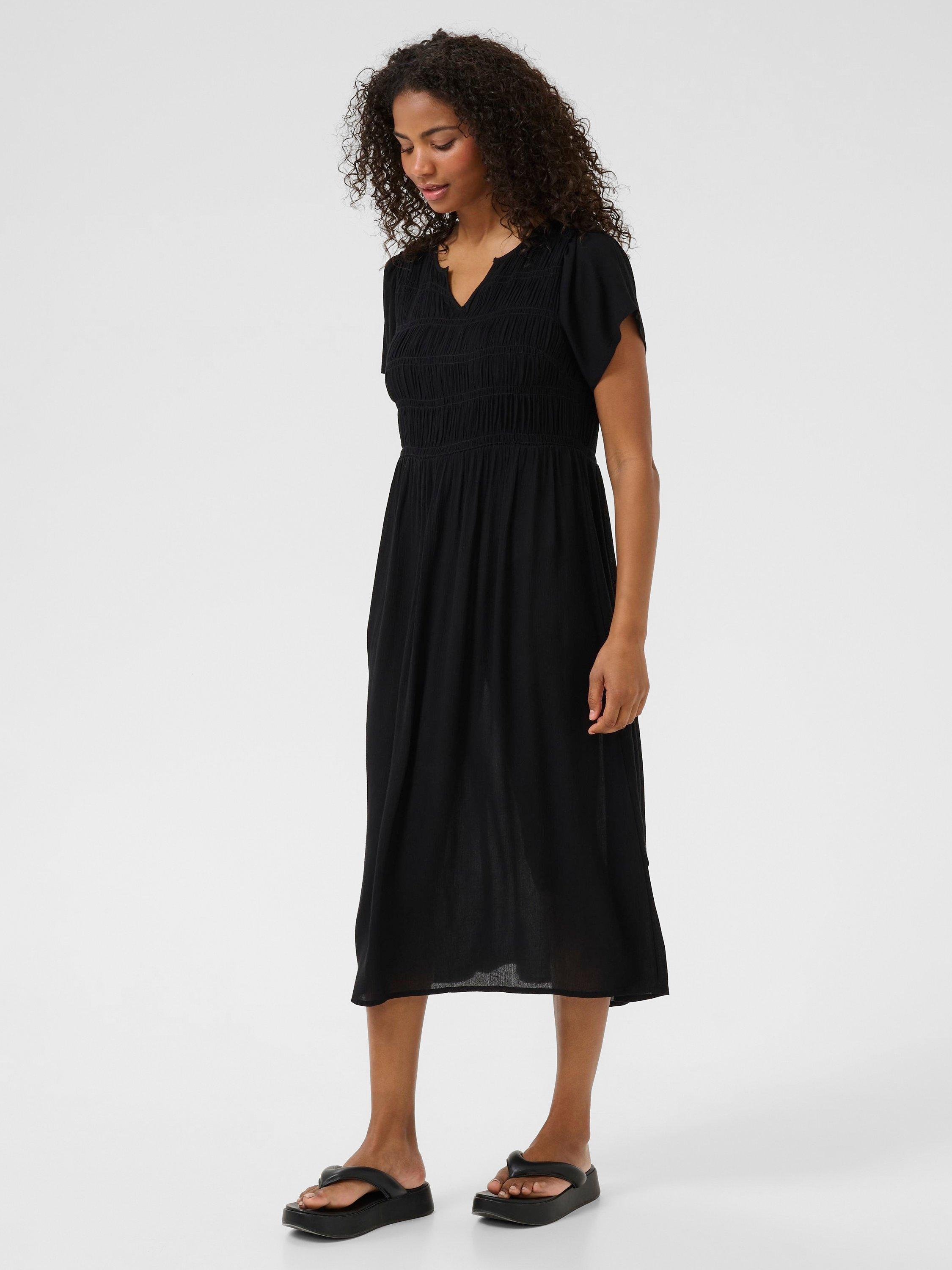 Product image 3 of 5, which shows KAFFE Valery Amber Smock Bodice Midi Dress, Deep Black, 8