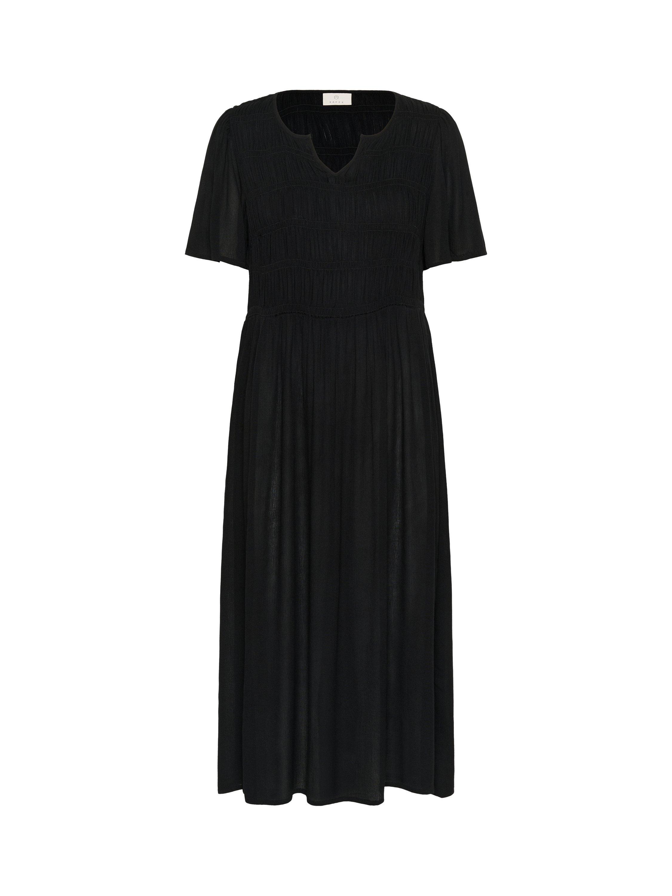 Product image 4 of 5, which shows KAFFE Valery Amber Smock Bodice Midi Dress, Deep Black, 8