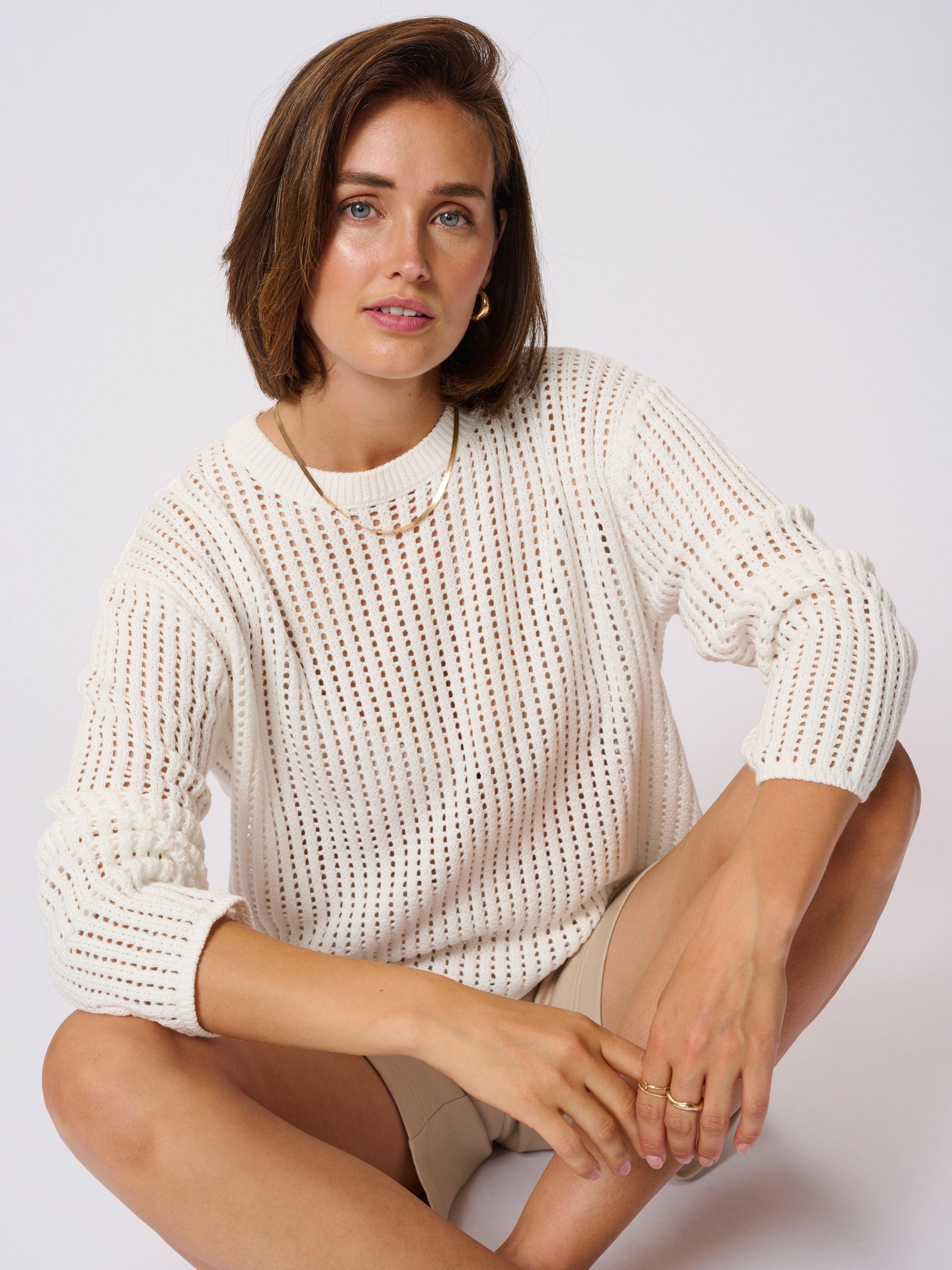 Product image 4 of 6, which shows KAFFE Solar Cotton Blend Pullover, Chalk, XL