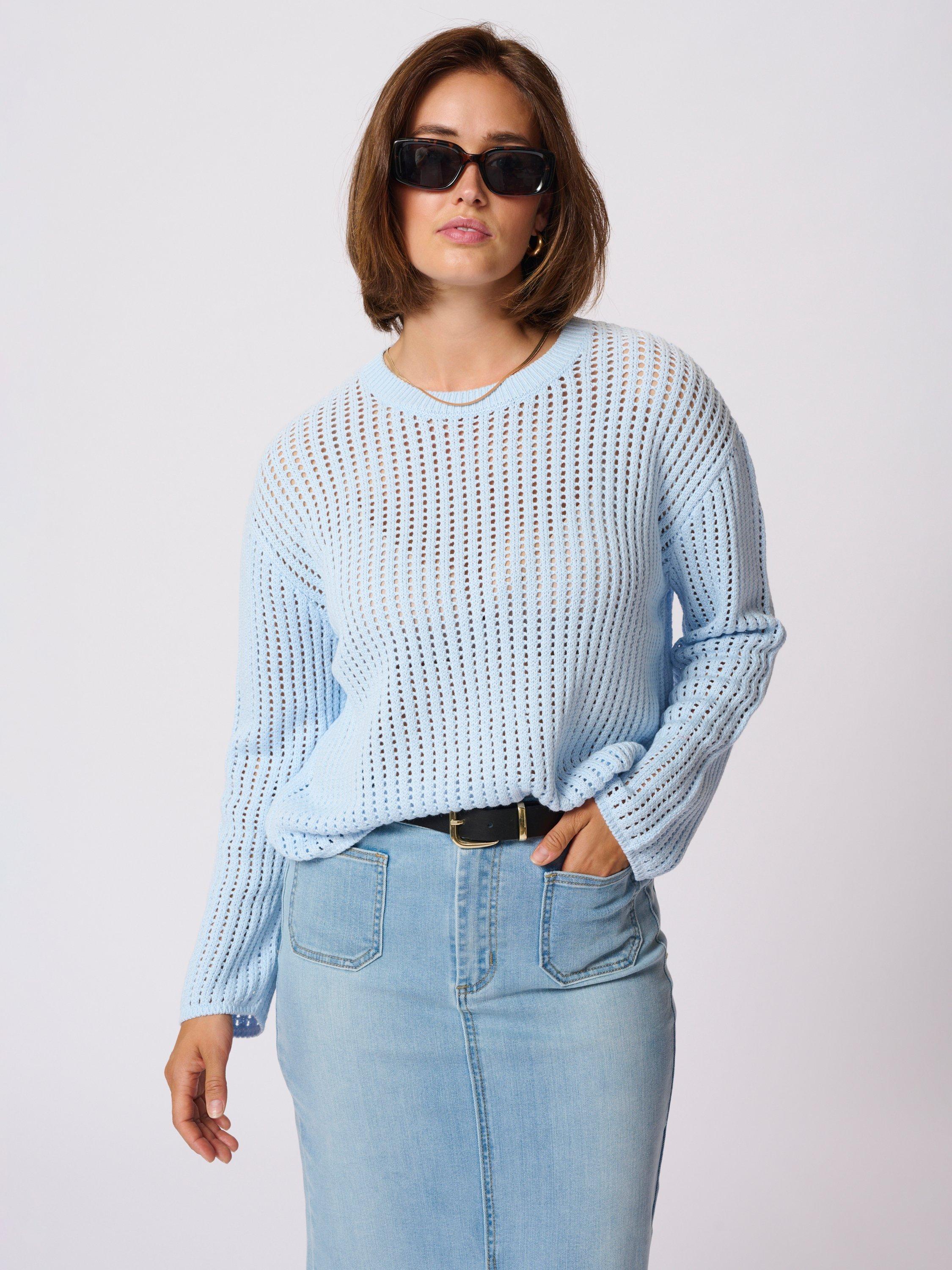 Product image 1 of 6, which shows KAFFE Solar Cotton Blend Pullover, Nantucket Breeze, XS