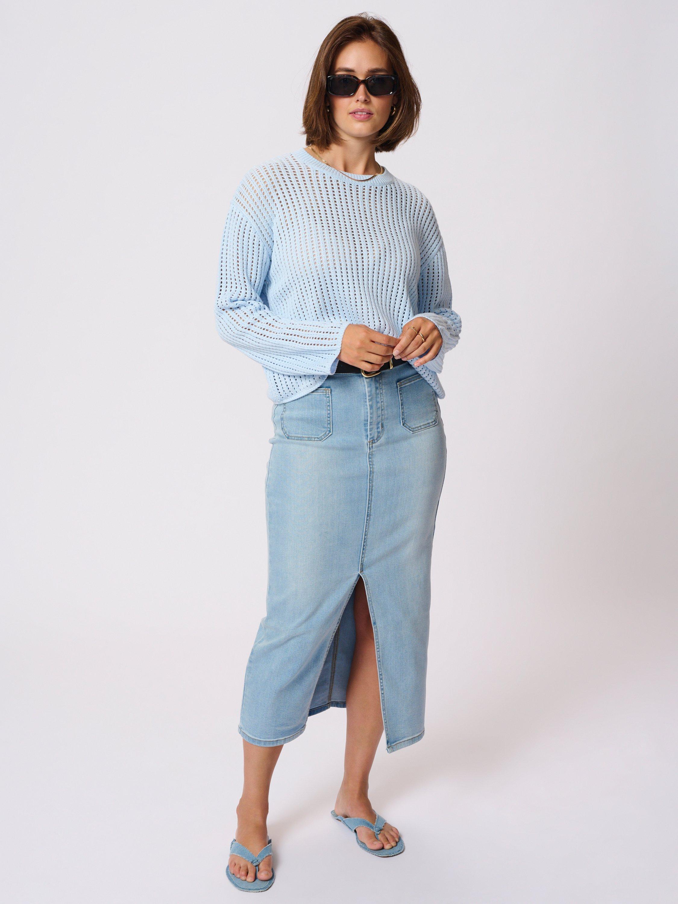 Product image 3 of 6, which shows KAFFE Solar Cotton Blend Pullover, Nantucket Breeze, XS