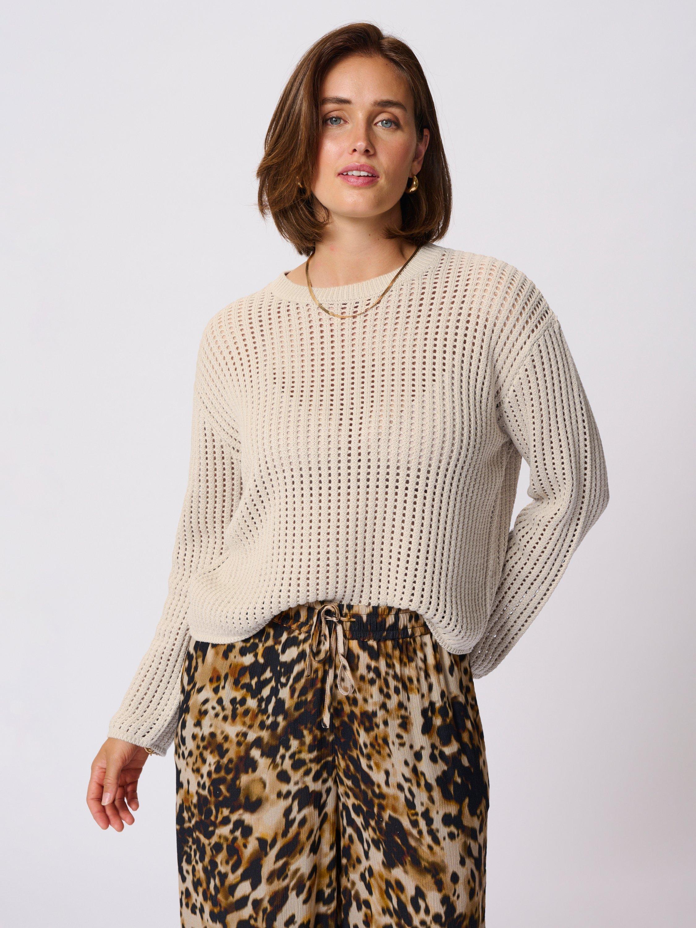 Product image 1 of 6, which shows KAFFE Solar Cotton Blend Pullover, Feather Gray, XS