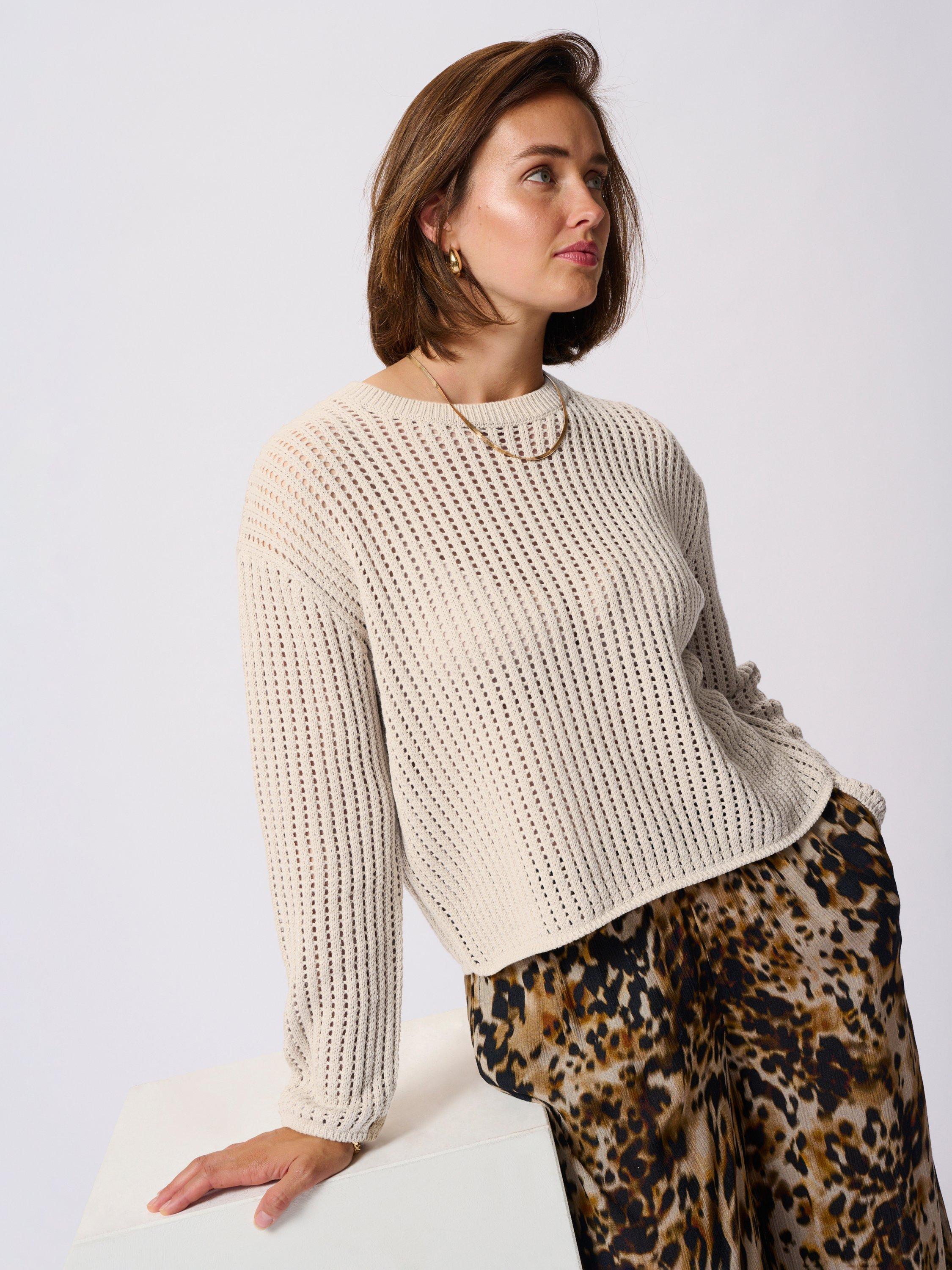 Product image 4 of 6, which shows KAFFE Solar Cotton Blend Pullover, Feather Gray, XS
