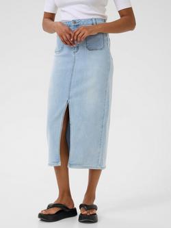 KAFFE KAkarla Straight Fit Denim Skirt, Light Blue Washed, Light Blue Washed