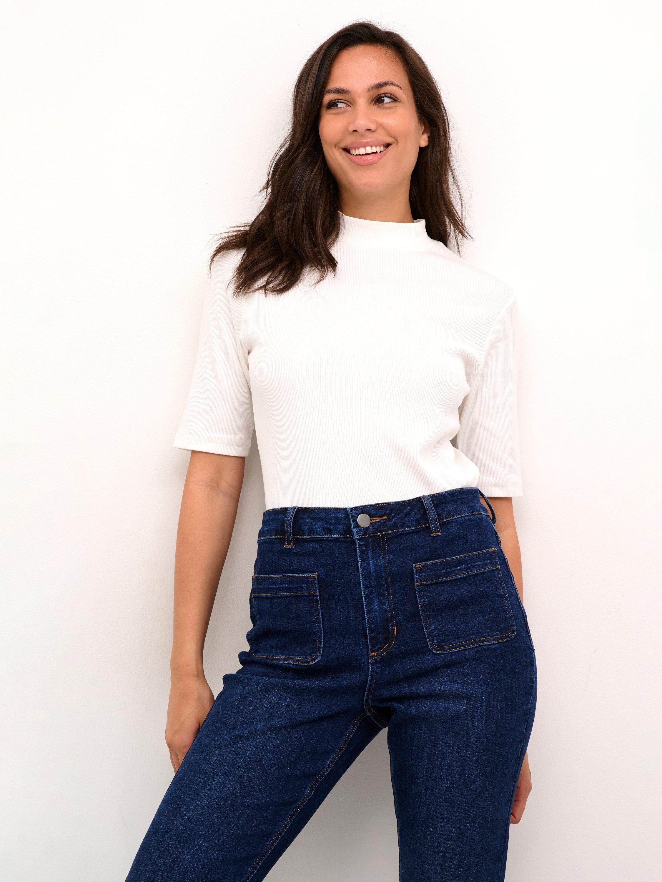 Product image 1 of 6, which shows KAFFE Carla High Neck T-Shirt, White, XS