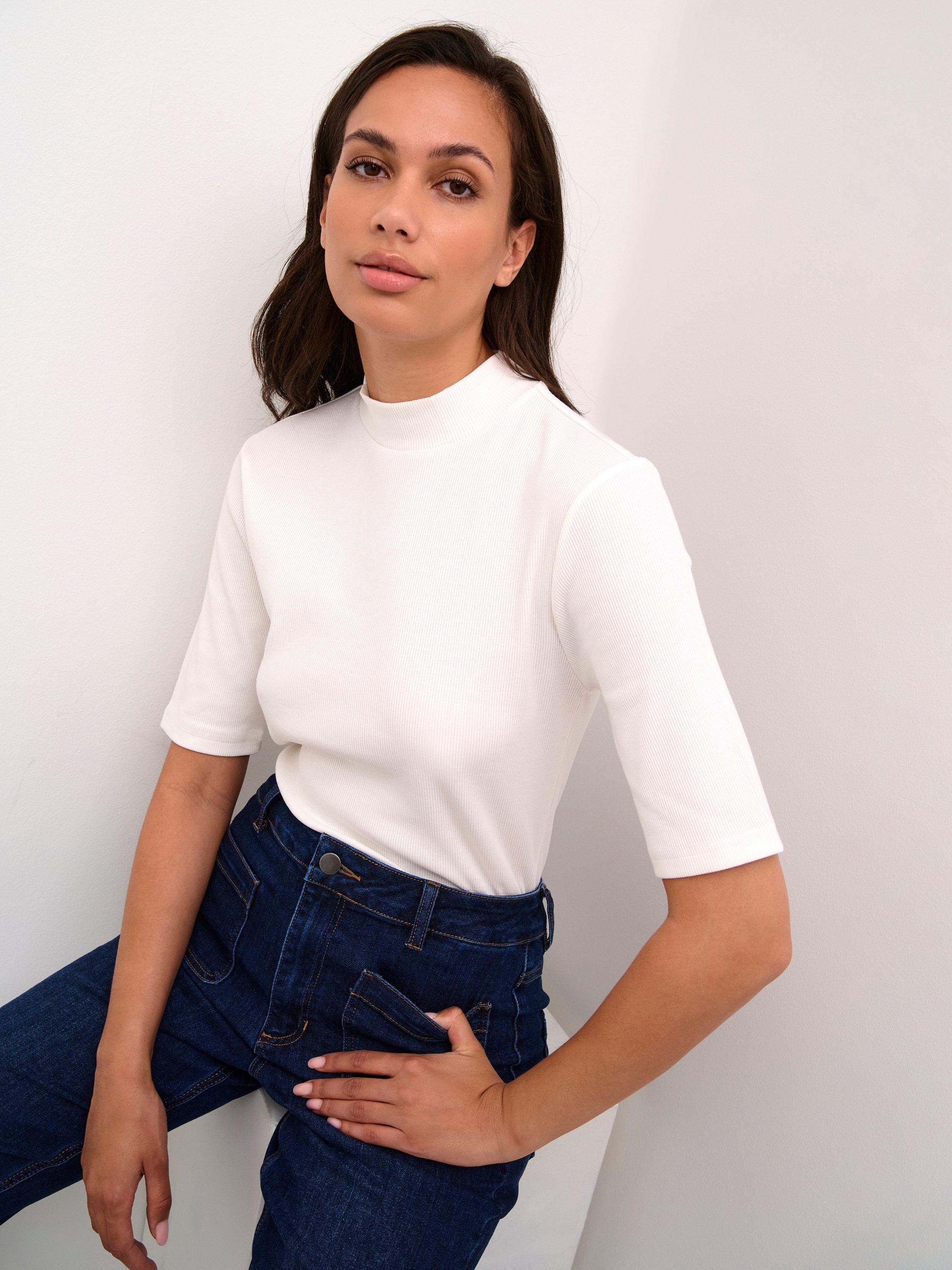 Product image 4 of 6, which shows KAFFE Carla High Neck T-Shirt, White, XS