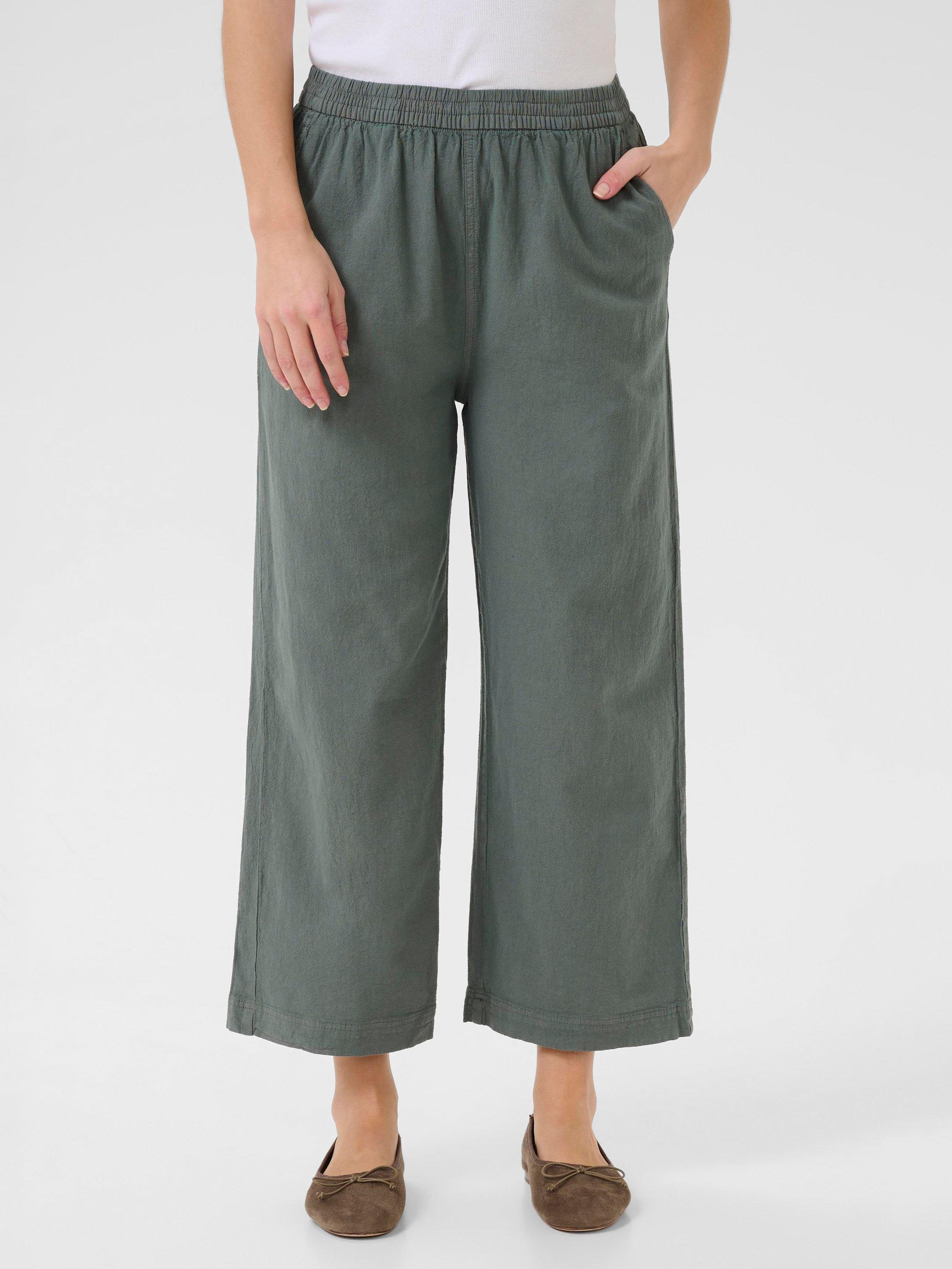 Product image 1 of 5, which shows KAFFE Naya Cotton Trousers, Balsam Green, 8