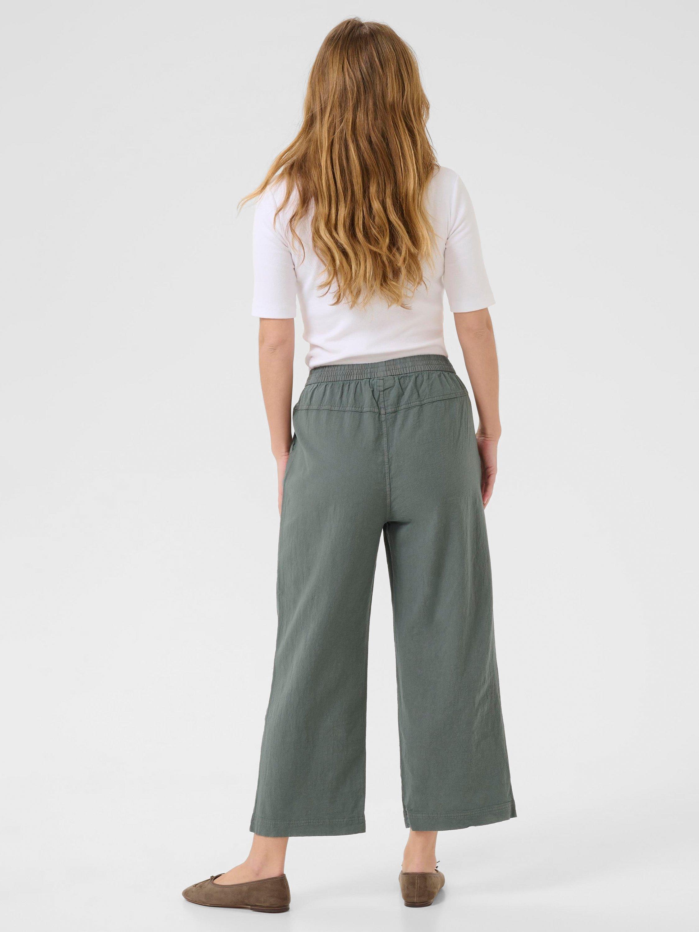 Product image 2 of 5, which shows KAFFE Naya Cotton Trousers, Balsam Green, 8